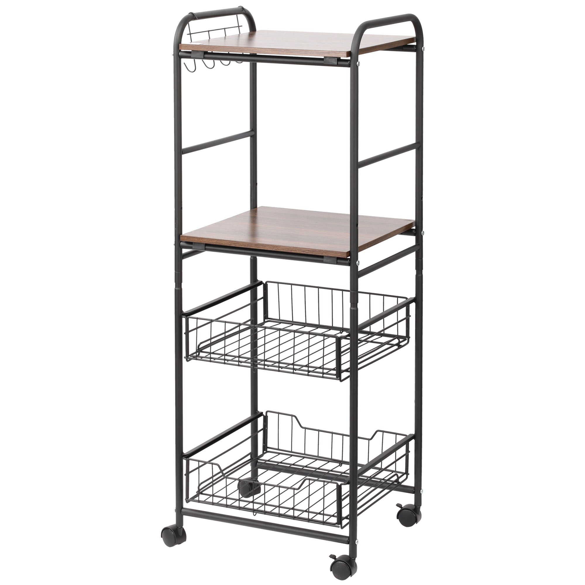 HOMCOM Virtuves Rati ar Ritentiņiem, 2 Plauktiem, 2 Noņemamiem Groziem un 4 Ņemšanas Pakaramajiem ēdamzālei un Vannas Istabai 40x38x111 cm Valrieksta un Melns