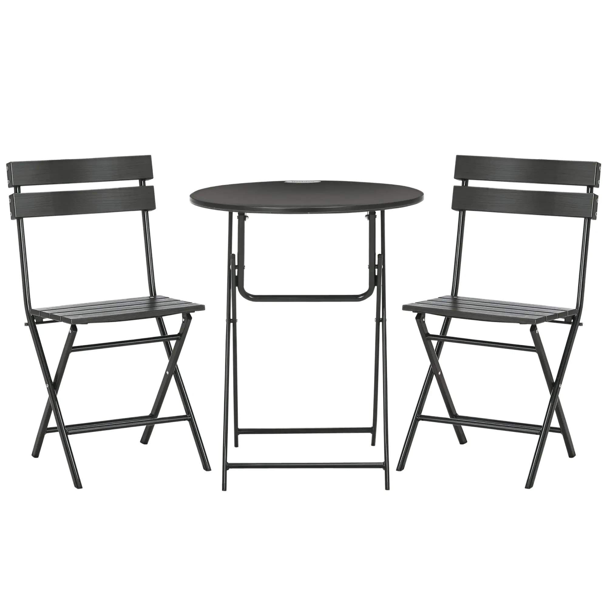 3-Piece Garden Set with 2 Foldable Chairs and Table in Steel and HDPE for Balcony and Terrace, Dark Gray