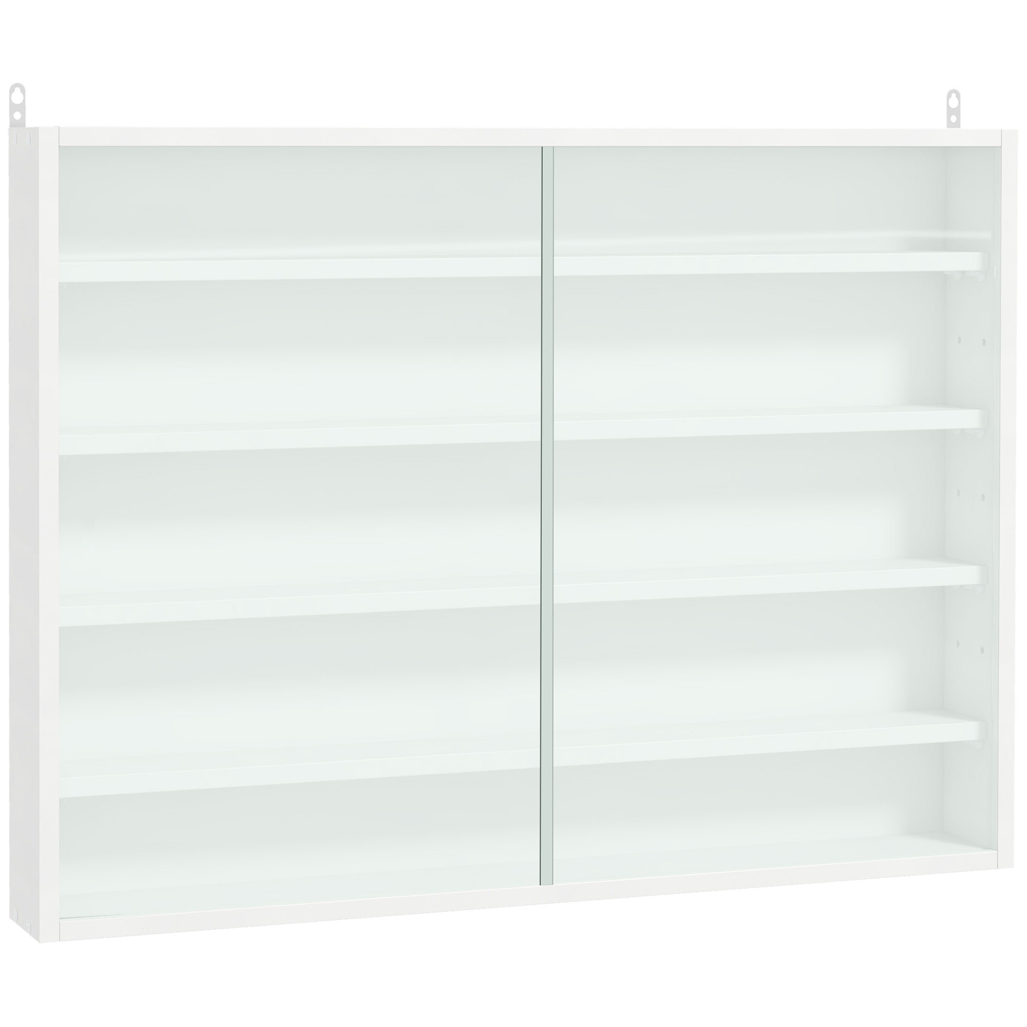 HOMCOM Nástěnná vitrína s nastavitelnými policemi a 2 posuvnými skleněnými dveřmi na kolekce parfémů a dekorativních figurín 80x9,5x60 cm Bílá