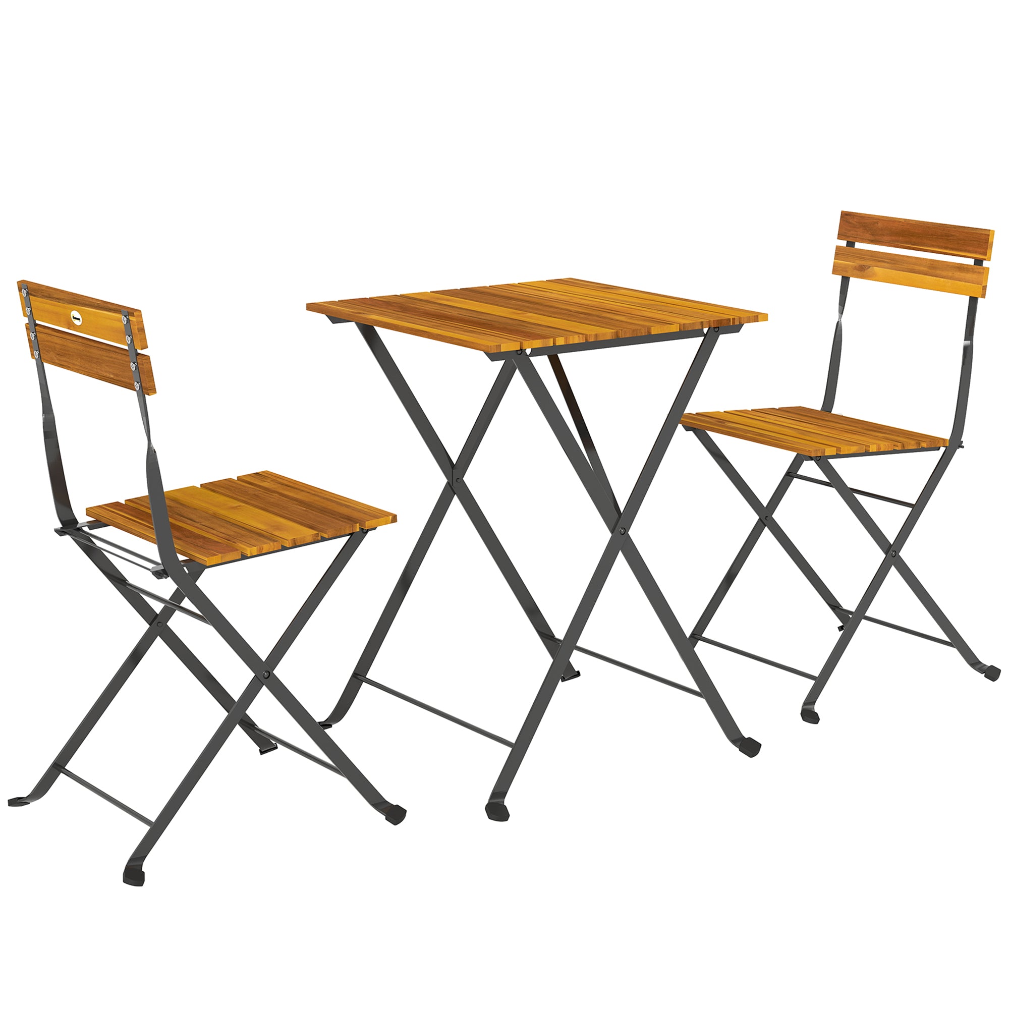 Outsunny 3‑teiliges Bistro-Set für 2 Personen – Klapptisch + 2 Klappstühle, Stahlgestell, Balkon-/Terrassen-Set