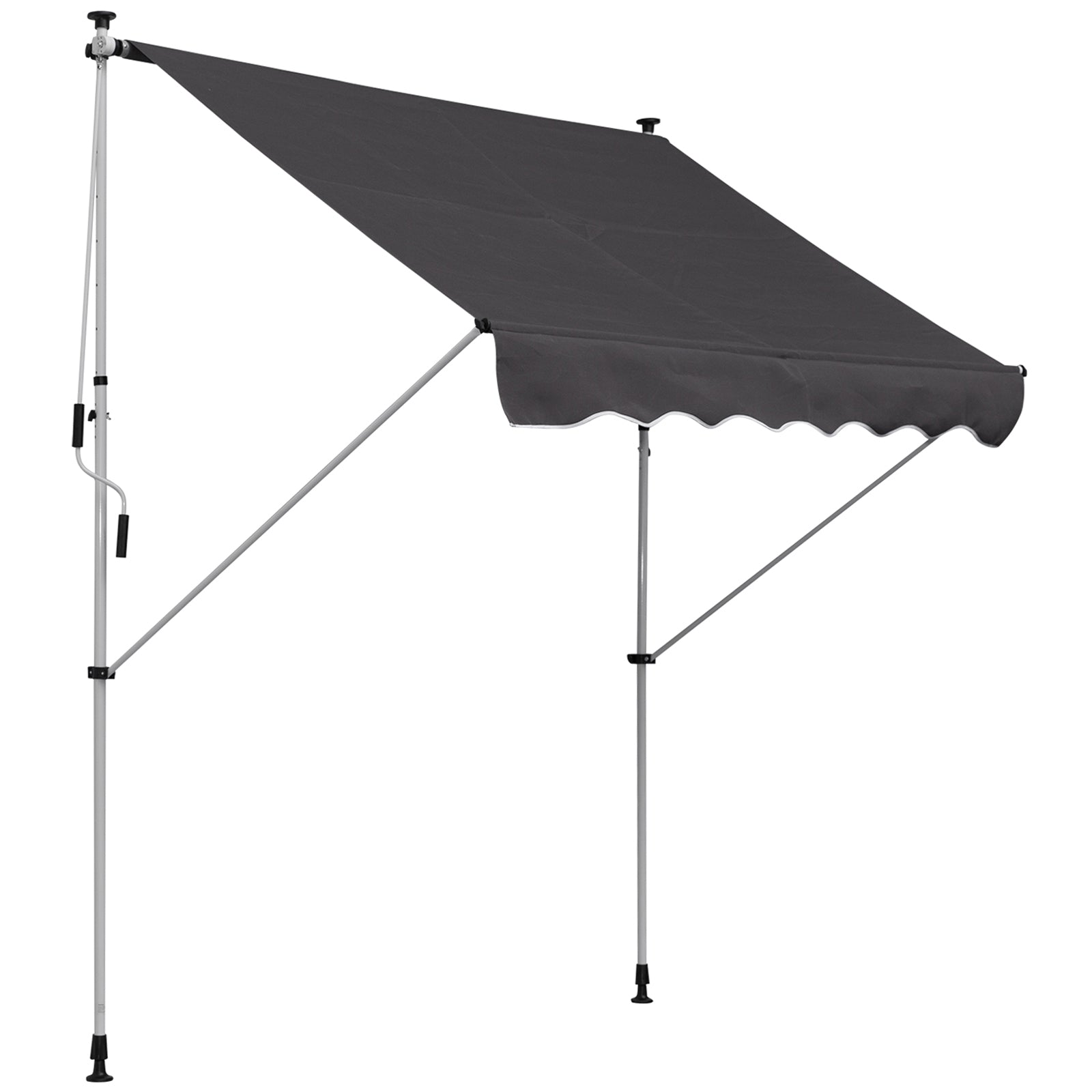 Outsunny Klem Zonneluifel met Handkraan, in Hoogte Verstelbare Uittrekbare Luifel, Vuilafstotend en Weerbestendig Balkonuifel van 150 cm Breed voor Terras, Balkon en Veranda - Grijs