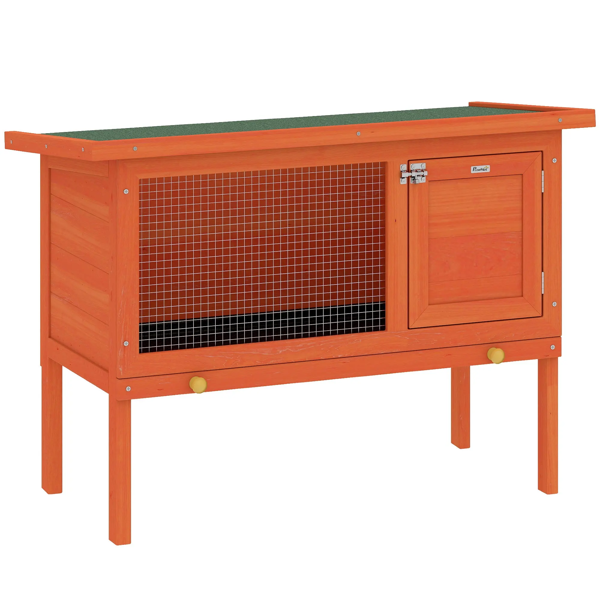 Wooden Rabbit Hutch, Elevated Outdoor Rabbit House with Waterproof Asphalt Roof, Pull-Out Tray, Lockable Door & Wire Mesh 90 x 45 x 65 cm – Orange