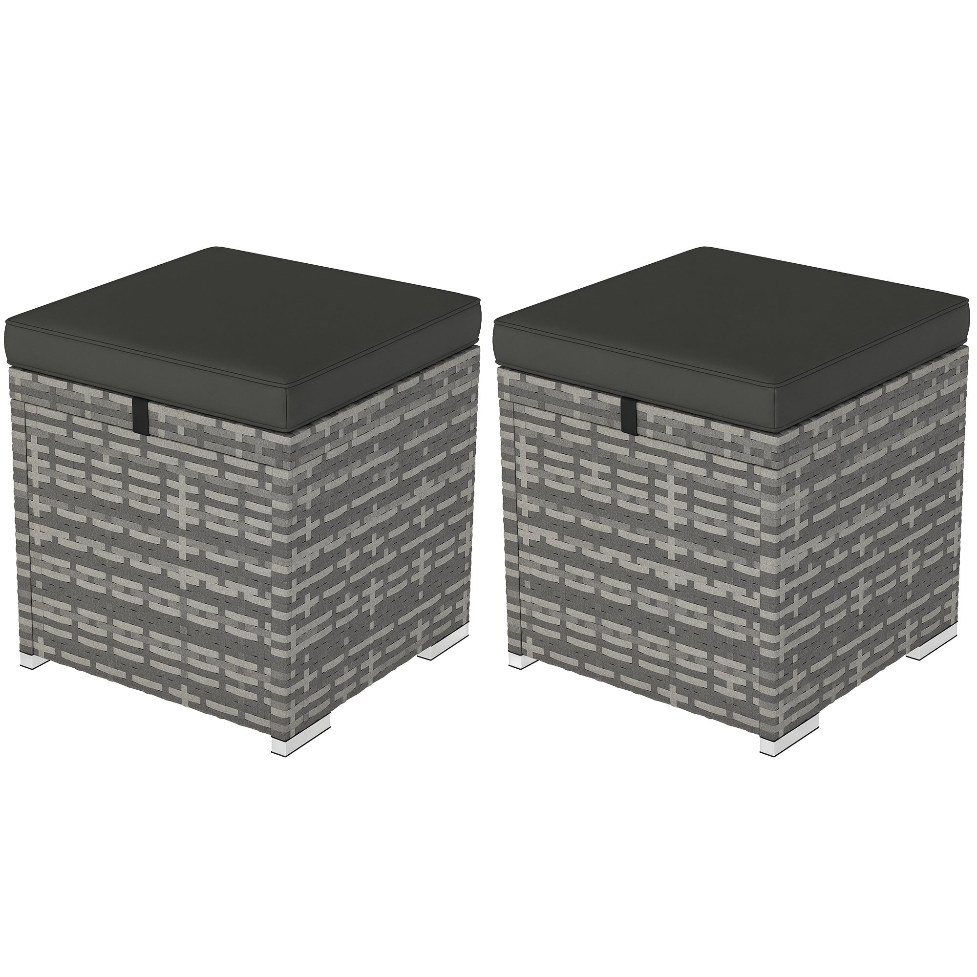 Set of 2 Rattan Ottomans with Rattan-Style Storage Ottoman Cushion Lid 120 kg Load Capacity Weatherproof Outdoor Garden Ottoman Footstool Garden Furniture for Outdoor Garden Terrace 40x40x41cm Dark Gray