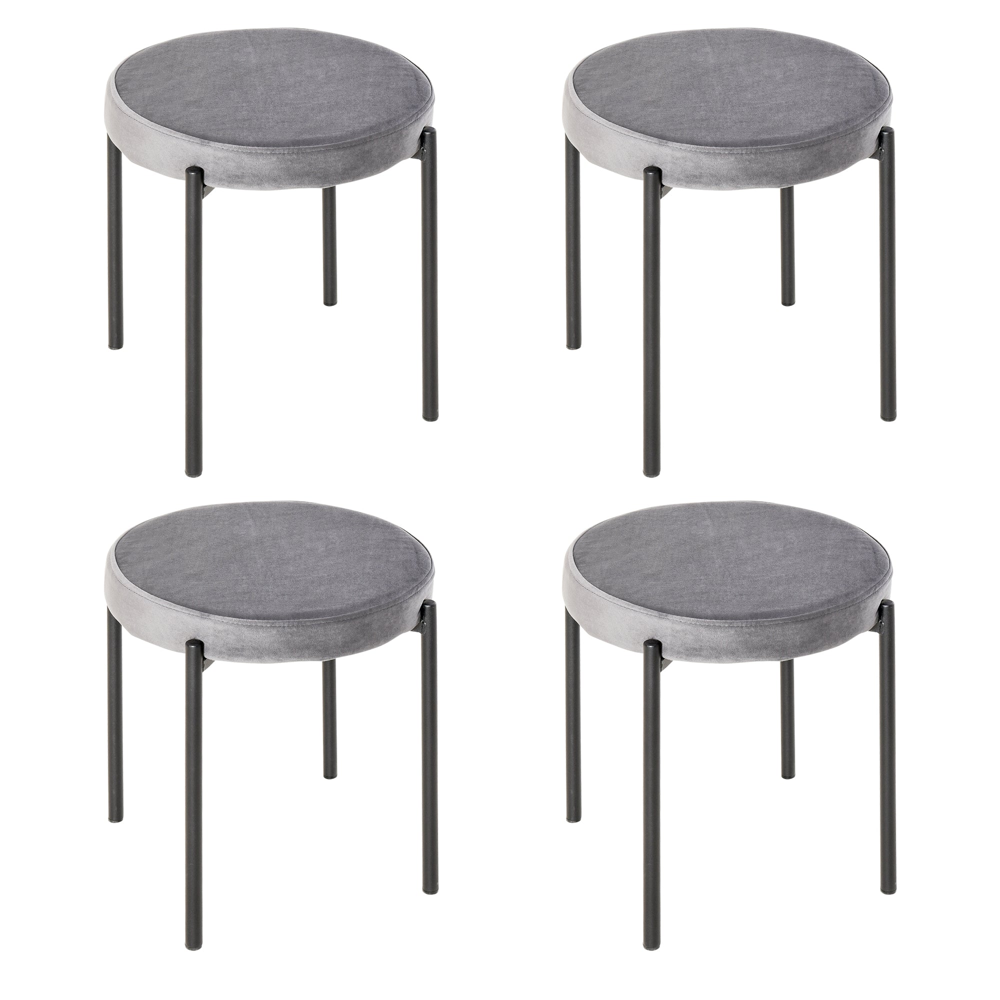 HOMCOM Set med 4 Stapelbara Matstolar Kökspallar med Polstrad Sits, Sammetseffekt Metall Grå 41,5 x 41,5 x 46 cm