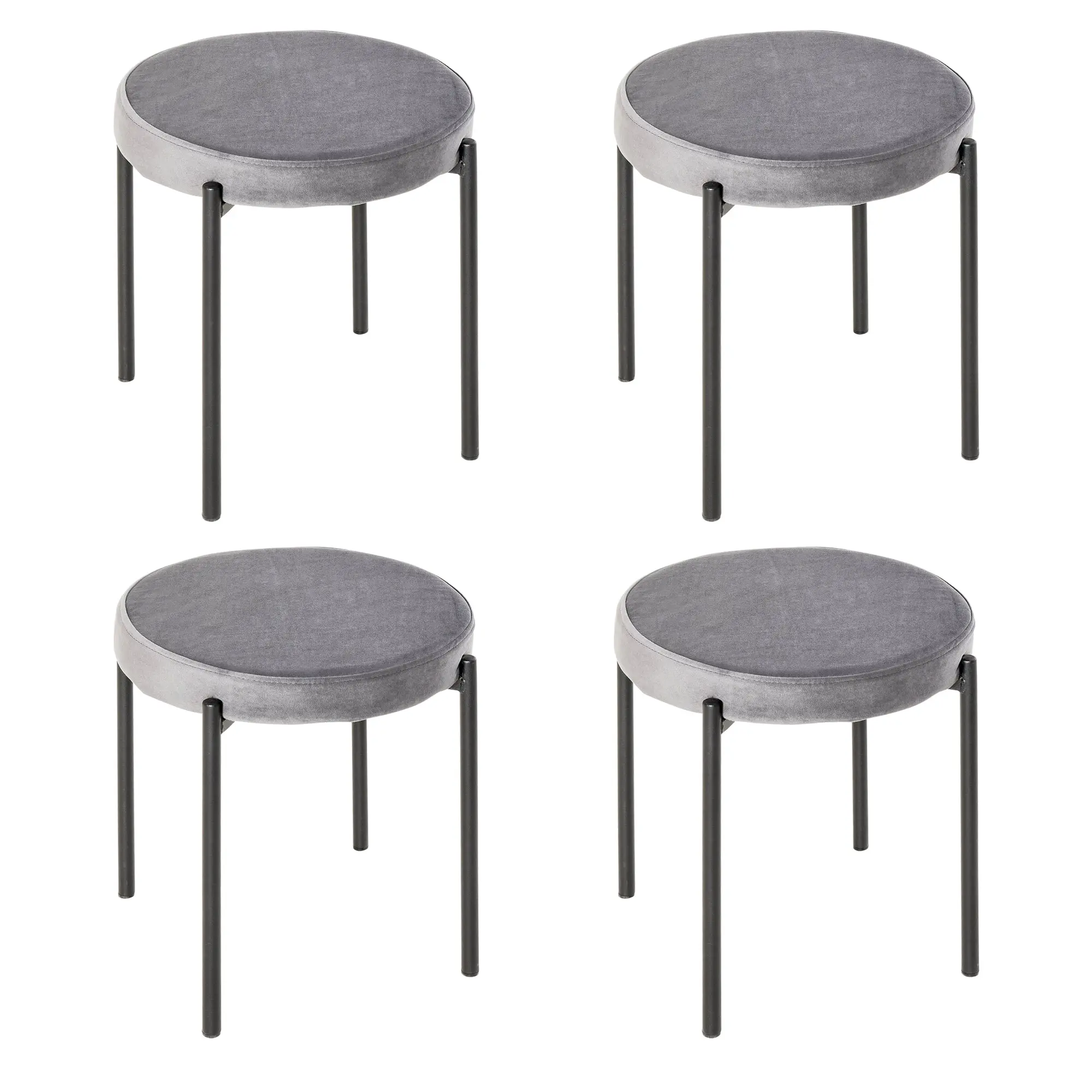 Set of 4 Stackable Dining Chairs Kitchen Stools with Padded Seat, Velvet Look Velvet Kitchen Dining Metal Grey 41.5 x 41.5 x 46 cm