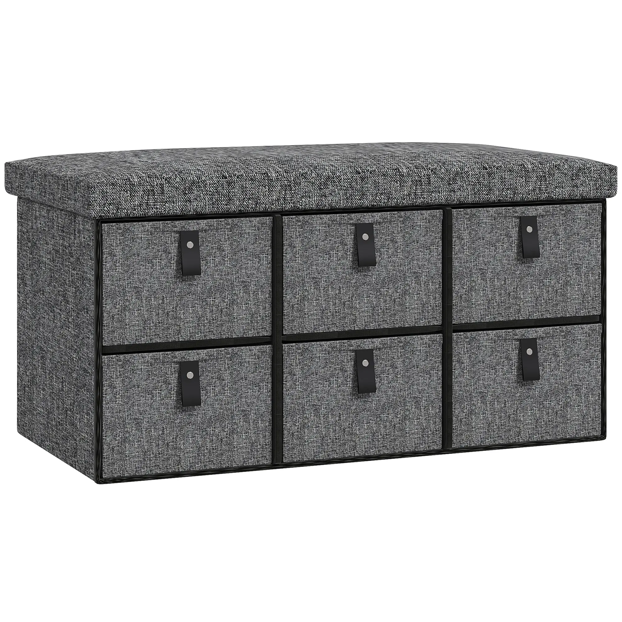 Shoe Bench with 6 Boxes, Seating Bench, Coat Rack Bench with Linen Look, Shoe Chest for 6 Pairs of Shoes, for Hallway, Entryway, Dark Gray, 76.5 x 38 x 38 cm