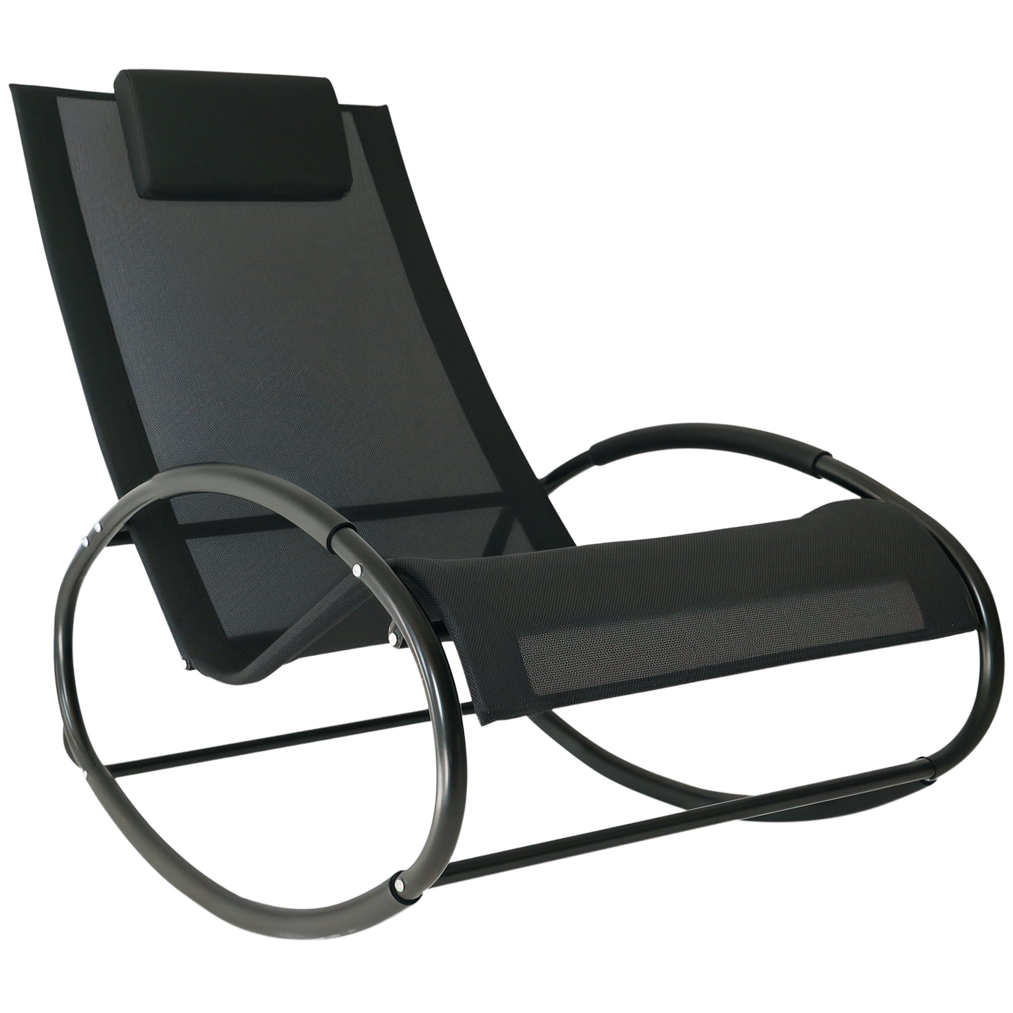 Outsunny Zero Gravity Garten Schaukelstuhl, Ergonomischer Schaukelstuhl mit Kissen und atmungsaktivem Stoff für Innen- und Außenbereich, Grau, 105x62x88 cm