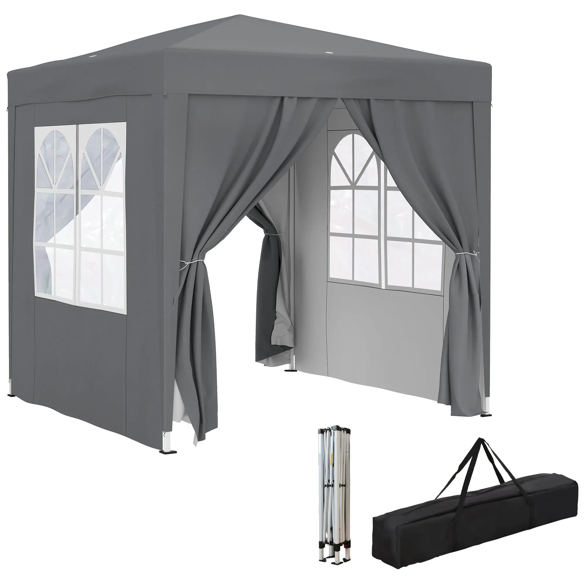 Outsunny Pop Up Gazebo 2 x 2 m with 4 Removable Sidewalls, UV-Resistant Oxford Canopy, Adjustable Steel Frame and Carry Bag, Grey