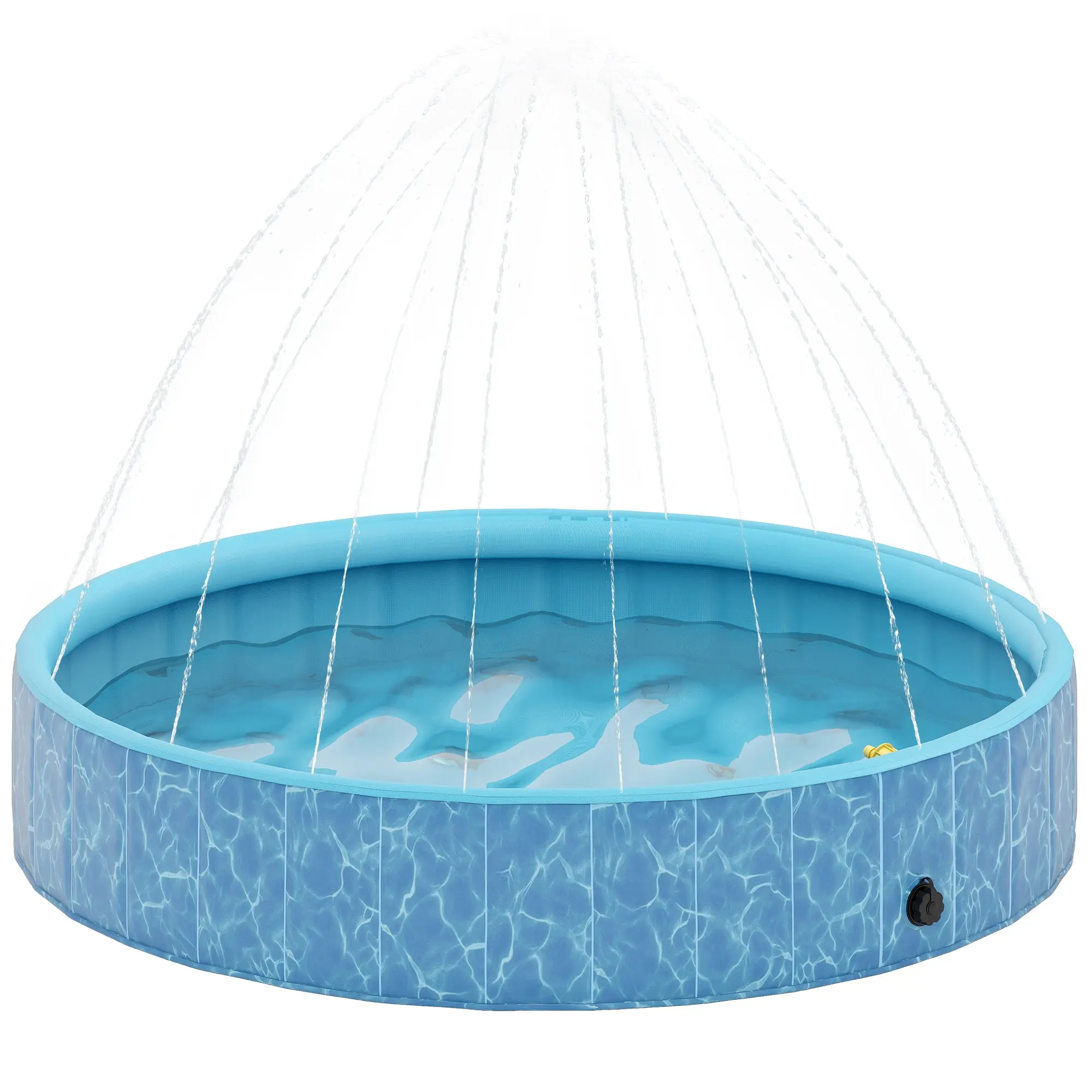 Foldable Dog Pool with Fountain and Water Cushion Design ?160 x 30 cm Non-Slip Dog Bathtub Swimming Pool for Dogs and Cats