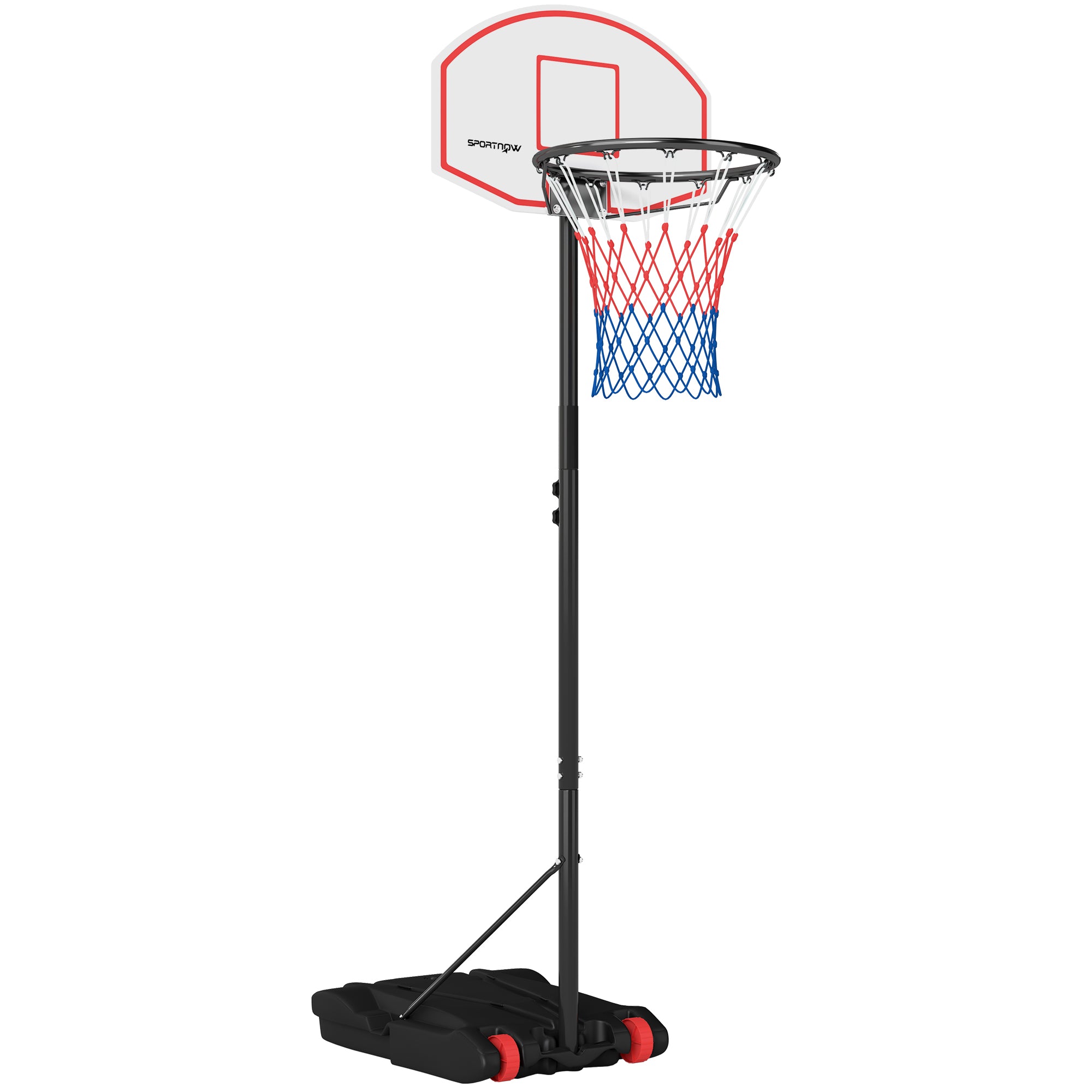 SPORTNOW Venkovní Basketbalový Koš s Nastavitelnou Výškou (210-247 cm) a Terčovou Zábranou - Přenosný Basketbalový Koš s Kolečky a Naplnitelnou Bází pro Dívky a Chlapce