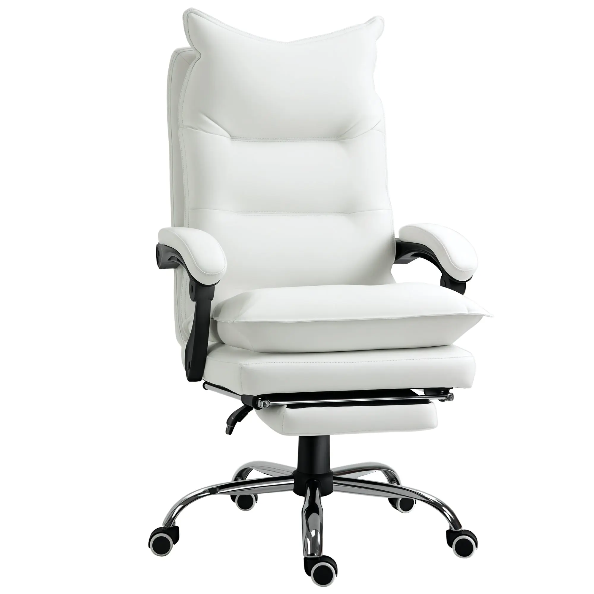 Office Chair with Recline Function, Ergonomic Desk Chair, Height Adjustable Swivel Chair with Footrest, Padded, Up to 135 kg Capacity, for Office, Study Room, White