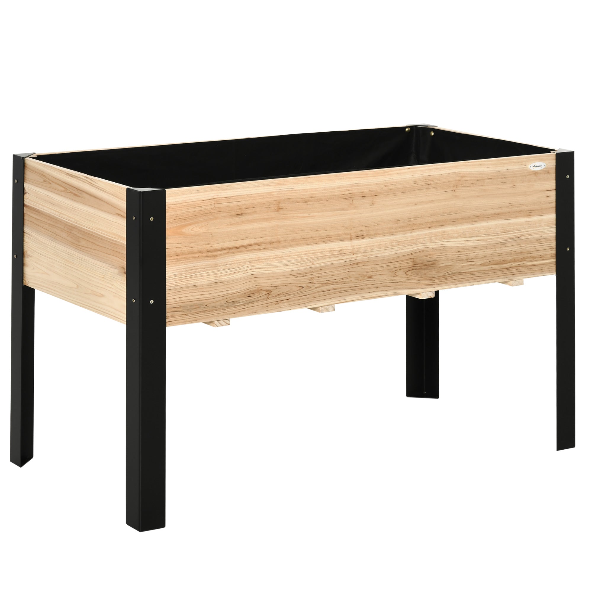 Raised Garden Bed Planter Box Flower Pot Herb Bed with Non-Woven Fabric Solid Wood Steel Natural + Black 120 x 60 x 74 cm