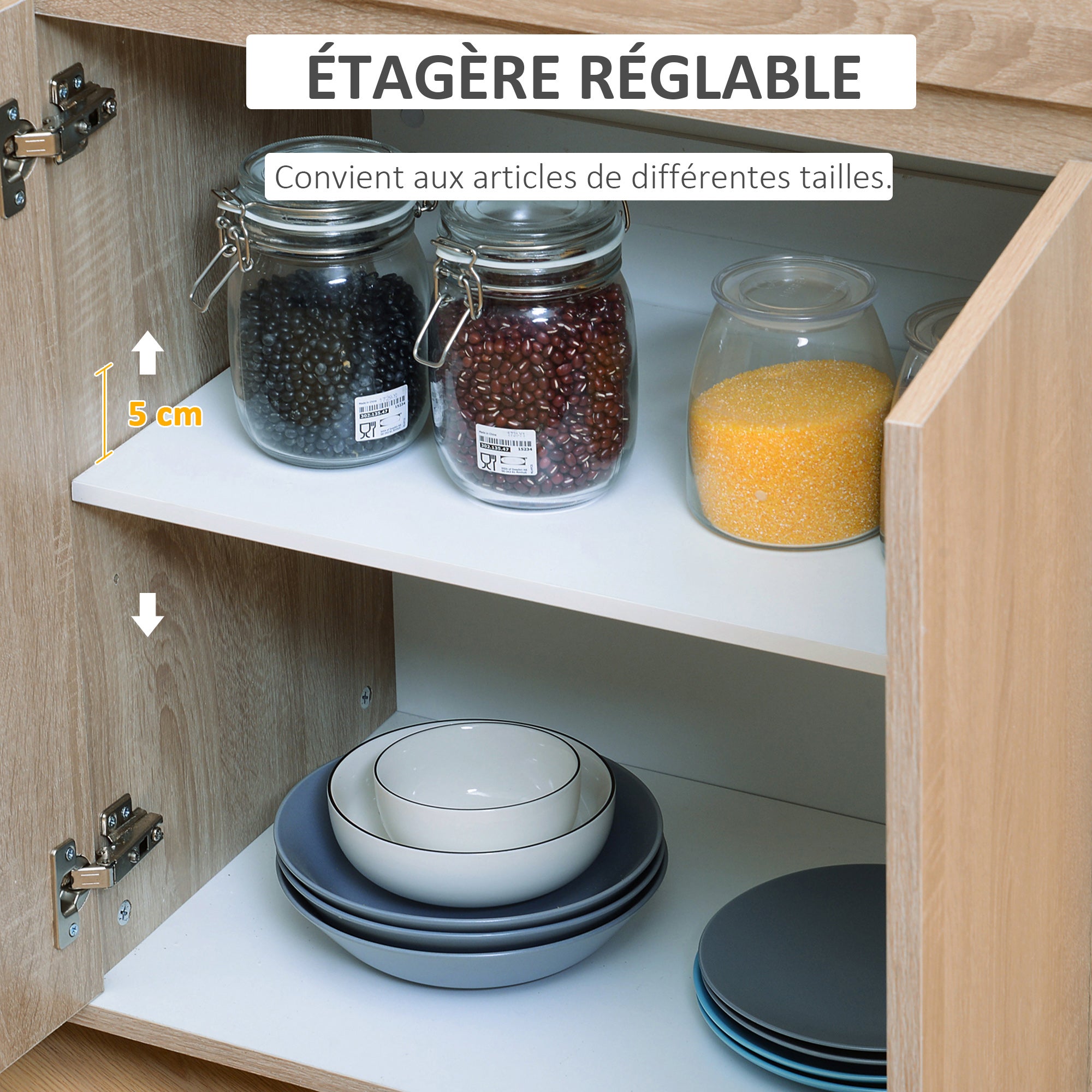 Kitchen Service Trolley with Wheels Multi-storage Double Door Cabinet + 2 Shelves + Drawer Particle Board Oak Black