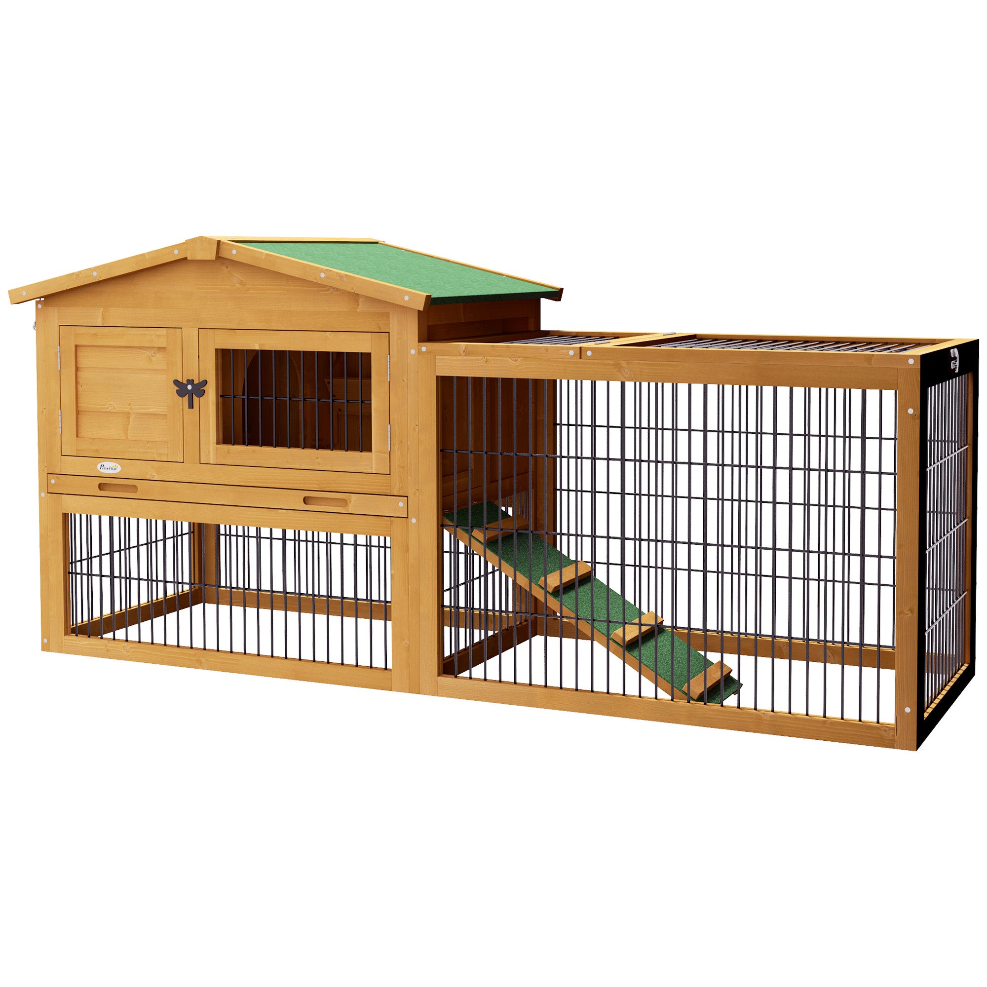 Rabbit Hutch Outdoor Bunny Cage Wooden 2 Tier Rabbit House with Run Ramp Removable Tray Weatherproof Small Animal Hutch for Rabbits Guinea Pigs