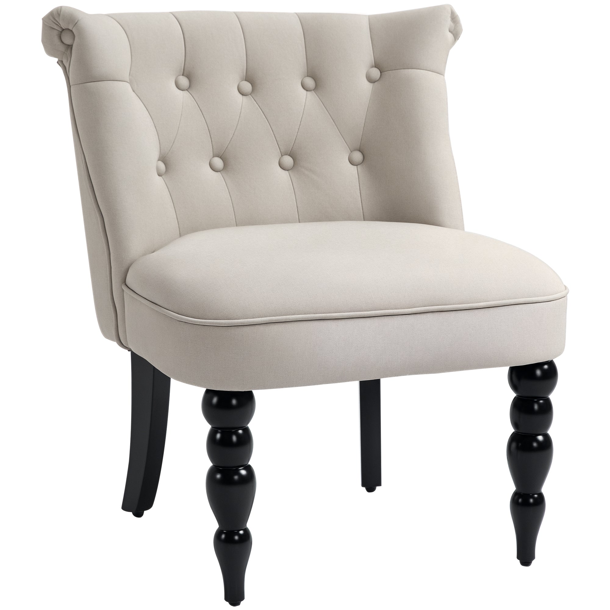 Vintage Relax Chair Lounge Chair Upholstered Chair Dining Chair Linen Cover Wooden Frame Beige+Black 67 x 67 x 78 cm