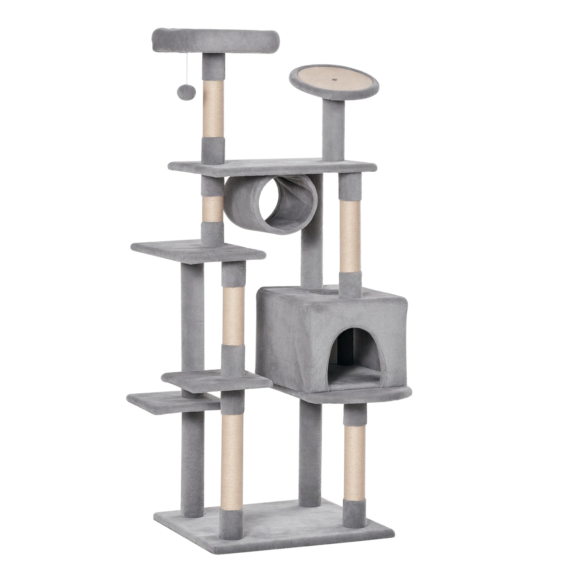 PawHut Kolonn Kratzpost Baum 165cm mat Kratzplack an Plattforme fir Kaittens a Jonker Kazen bis 4.5kg, Griis, 60x50x165cm