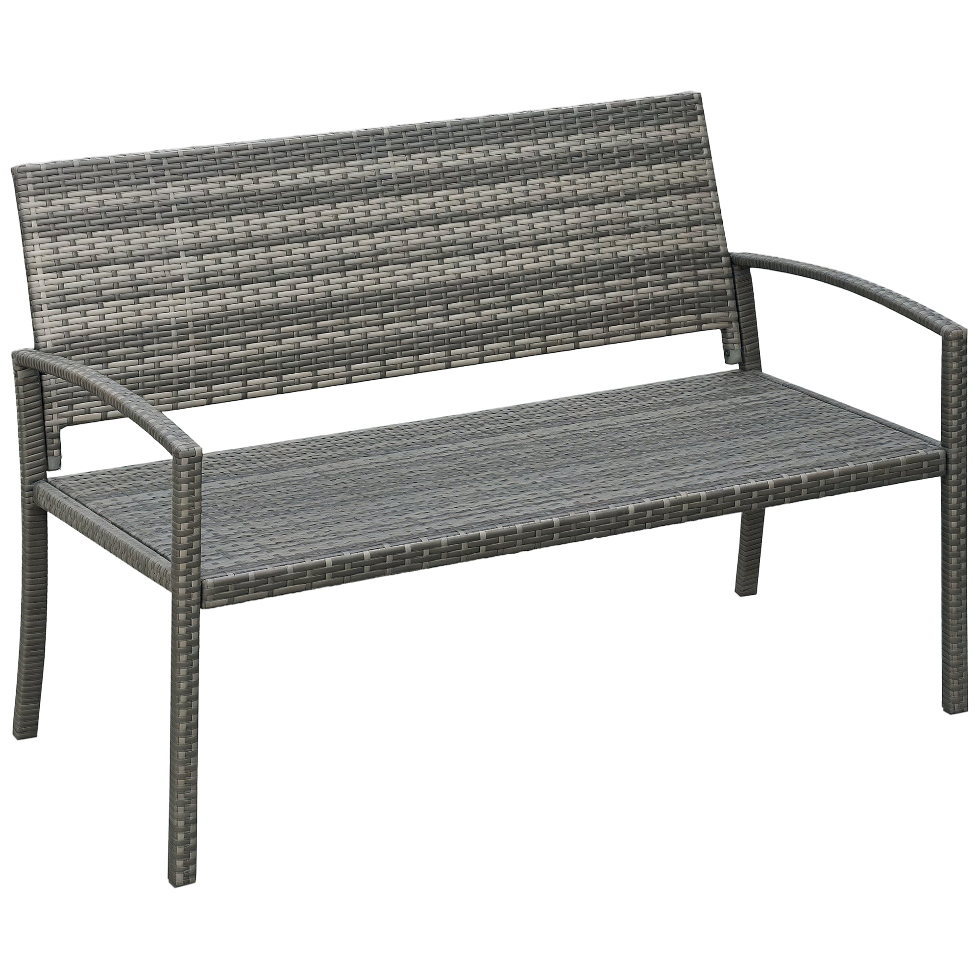 Лавица за градина Outsunny Polyrattan 2-местна UV-устойчива със ергономични подлакътници и облегалка за градински мебели, до 240кг натоварване, балконна лавица за градинска тераса, 122x60x85см, Сив