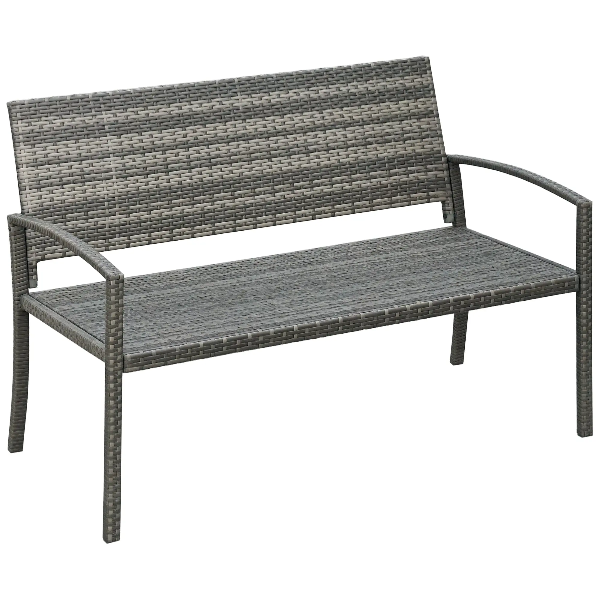 Garden Bench Polyrattan 2-Seater UV-Resistant Bench with Ergonomic Armrests Backrest Garden Furniture Park Bench up to 240kg Loadable Balcony Bench for Garden Terrace, 122x60x85cm, Gray