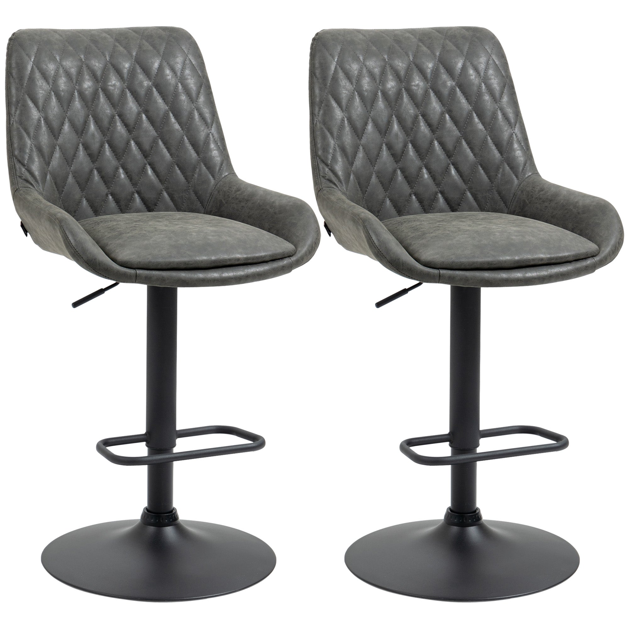 Set of 2 Bar Stools, Kitchen Stools with Backrest, Adjustable Bar Chairs, Counter Stool with Footrest, Dining Chair for Dining Room, Kitchen, Faux Leather, Dark Gray