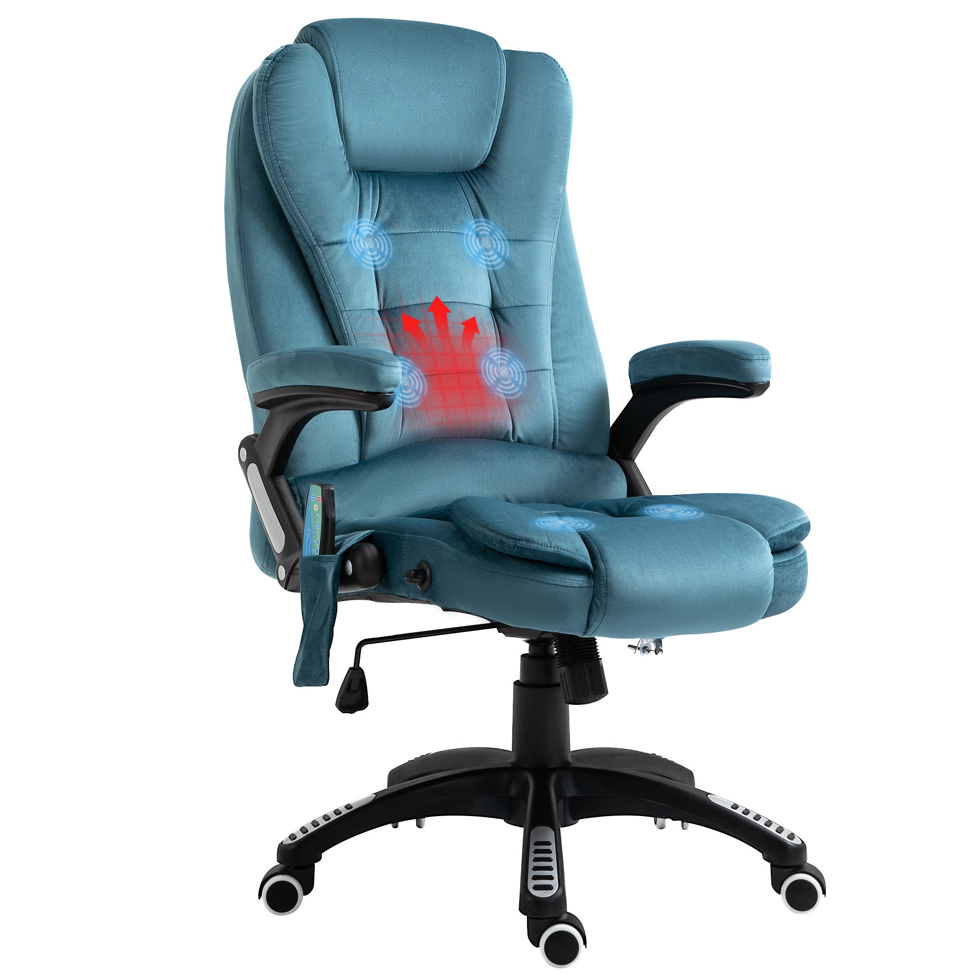 Office Chair with Vibration Massage, Ergonomic Desk Chair with Heating, Reclining Function, Height Adjustable Executive Chair with Remote Control, Side Pocket, Velvet Look, Blue