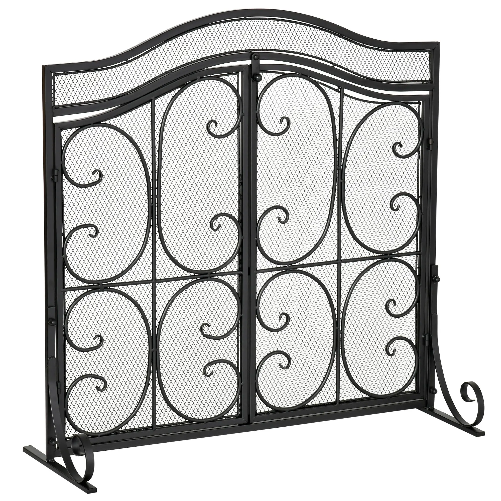 Fireplace Screen Guard for Wood Burning Fireplace, Indoor Fireplace Cover with 2 Clip Closure Doors, 88x30x89cm, Black