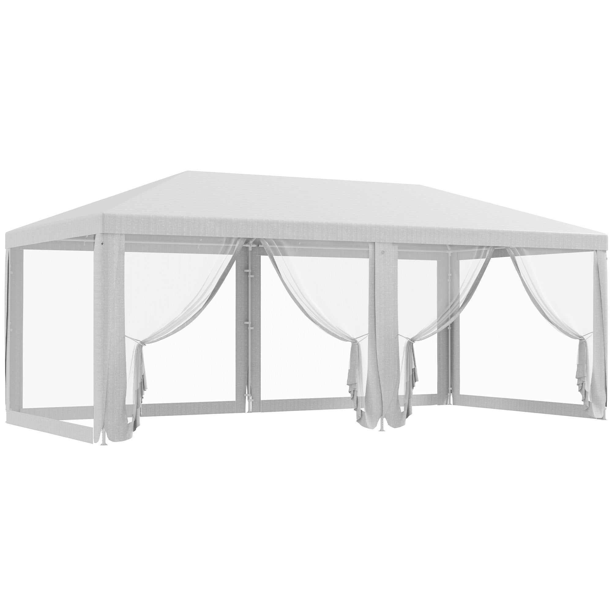 Outsunny Udendørs Receptionstelt Gazebo med 6 aftagelige sidepaneler dim. 6L x 3B m, til fester, events, hvid