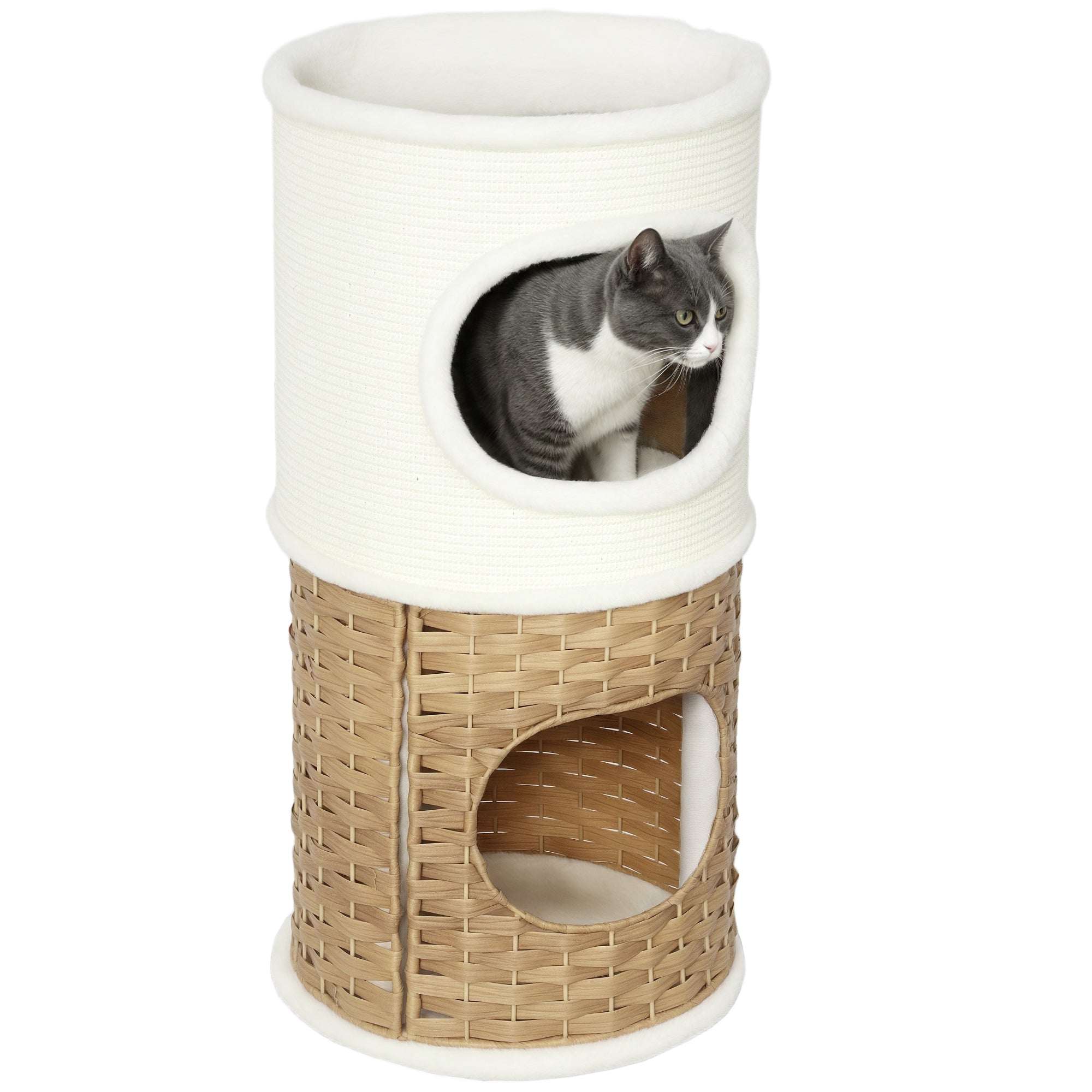 Scratching Barrel 80 cm High ? 40 cm Three-Story Cat Barrel with Plush Edge, Cat Cave, Scratching Post for Medium-Sized Cats, Cream White+Brown
