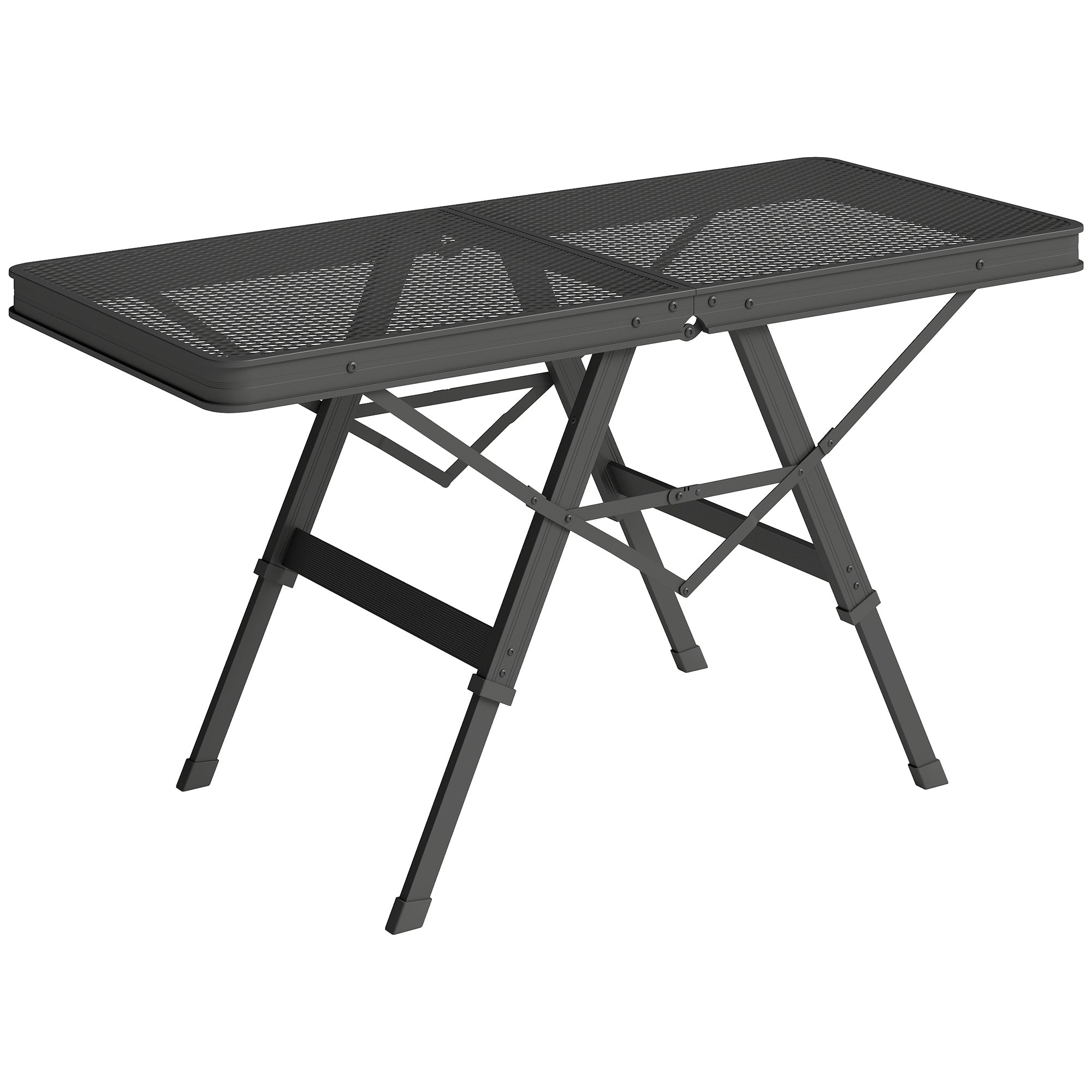 Outsunny Zložljiv Kampirni Miza z Nastavljivo Višino s Kovinsko Mrežo - Prenosna Vrtna Miza iz Aluminija, Lahka, Večnamenska Miza za Vrt, Balkon, Kampiranje 90 x 40,5 cm Črna