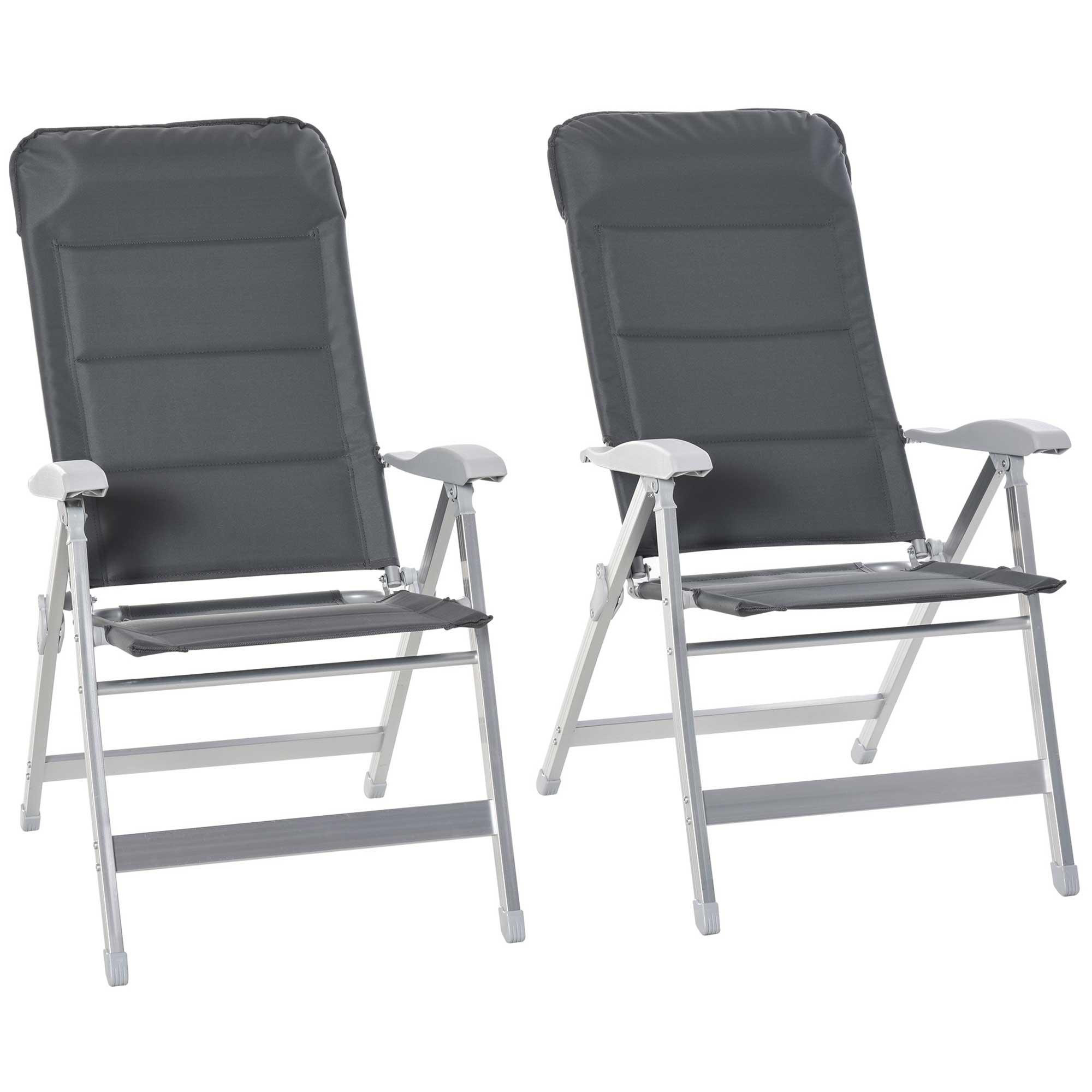 Outsunny Sæt med 2 sammenklappelige havestole med høj ryg og justerbar læne i flere positioner, armstøtte, aluminum, vandafvisende Oxford i grå