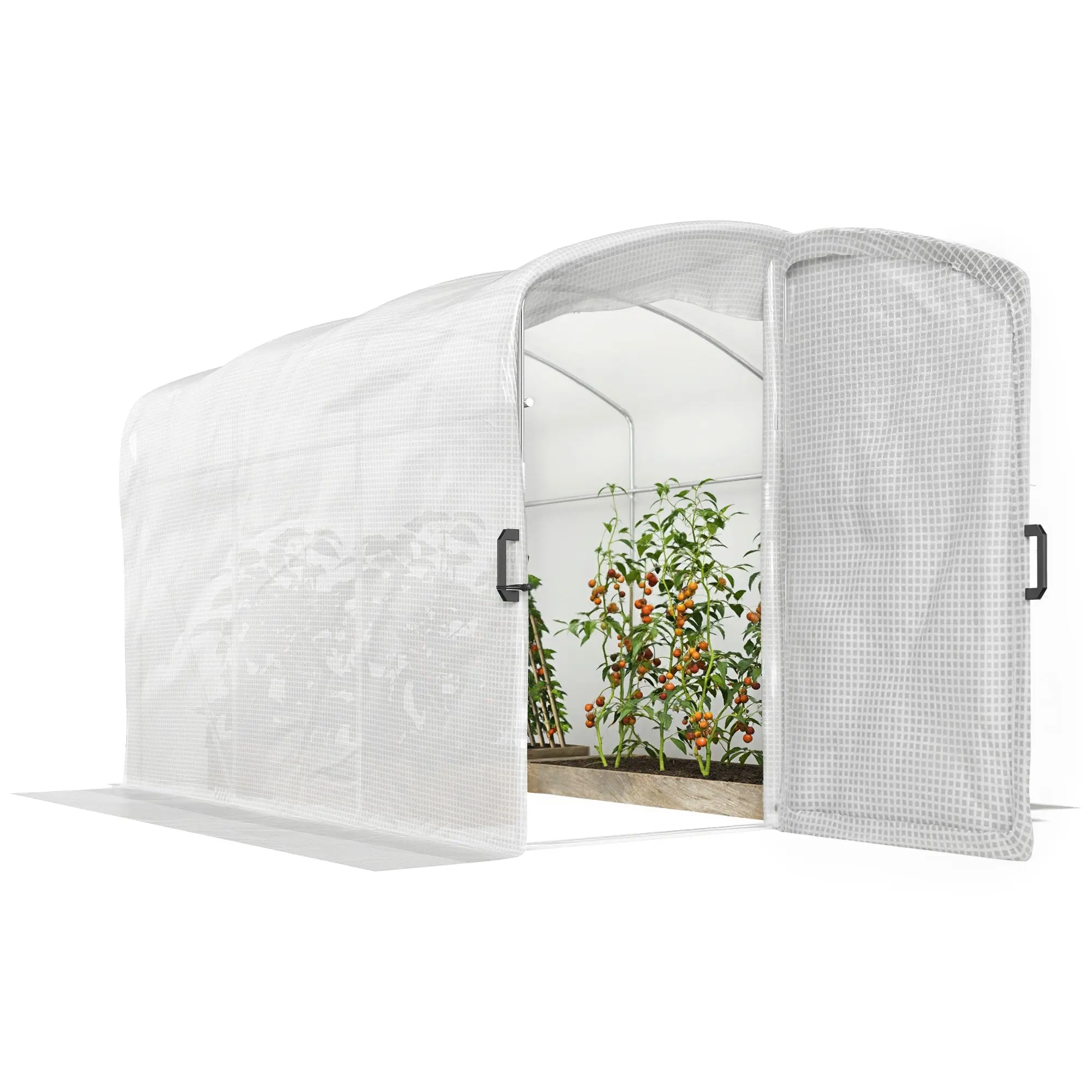 6 m² (≈64.6 sq ft) Tunnel Greenhouse — 300 x 200 x 195 cm (3 x 2 x 1.95 m / 9.8 x 6.6 x 6.4 ft), 220 gsm PE Cover, 50 cm Ground Skirts, Hinged Door — White