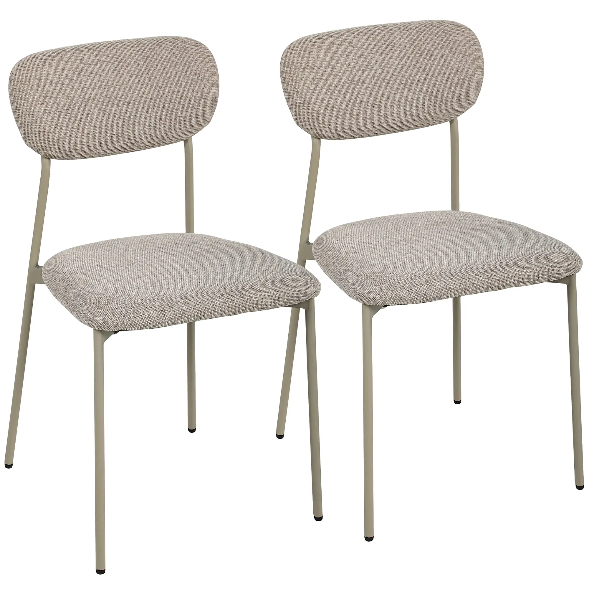 Set of 2 Modern Stackable Dining Chairs, Linen-Effect Fabric with Padded Seat & Back, Steel Legs, Light Brown