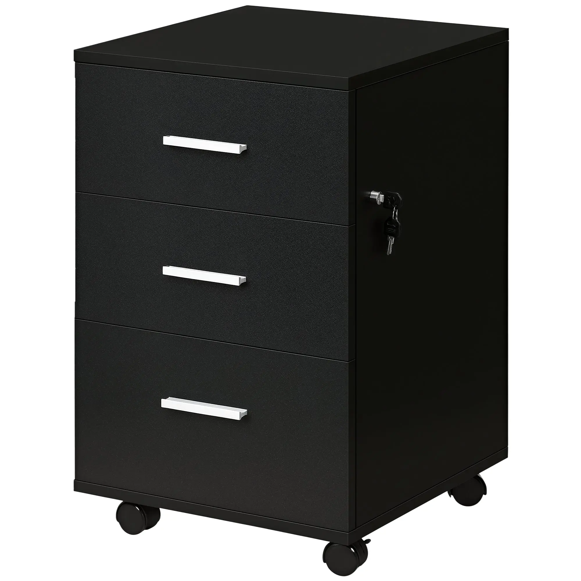 Office Cabinet Mobile File Cabinet with 3 Lockable Drawers 40 x 40 x 61.5 cm Black