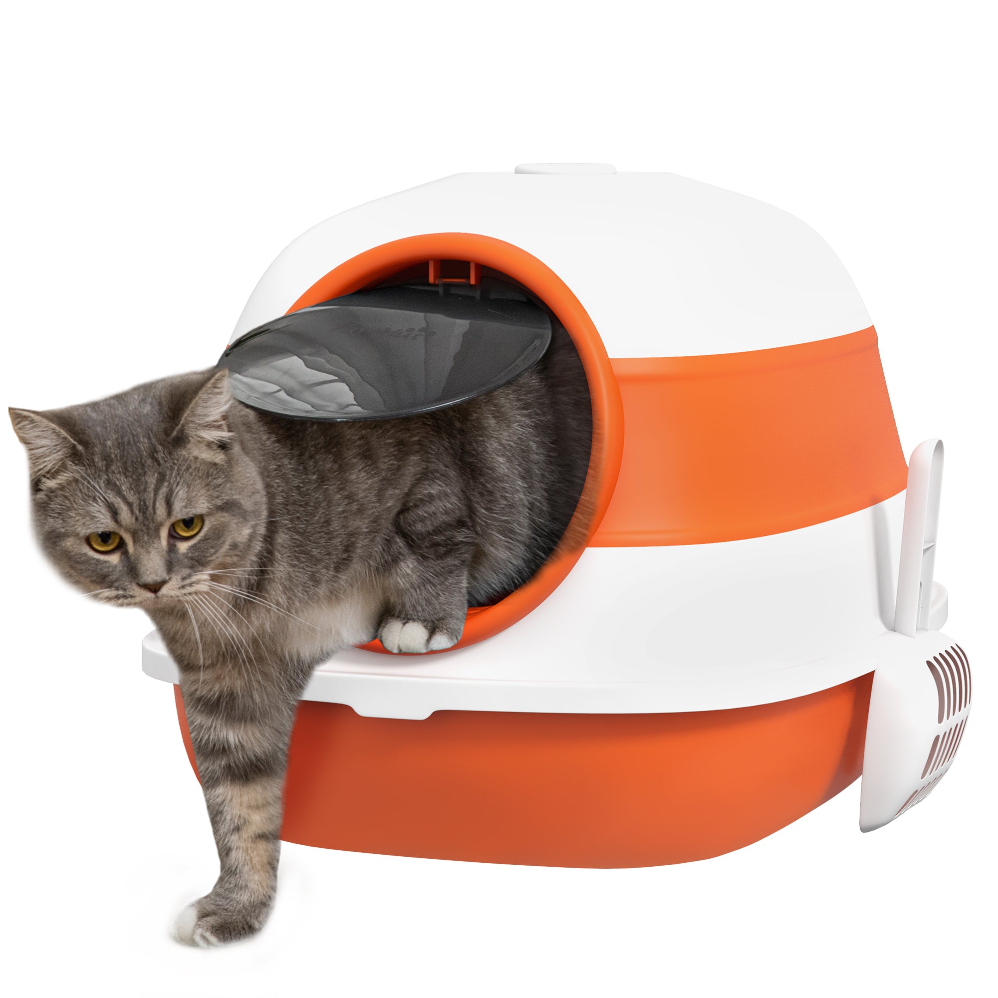 PawHut Katterechnung Box mat Decken, Klappbar Kat Toilette mat Schaufel, Deodorant Buedem Gitter Katterechnung Box fir Katter bis 5 kg 52 x 41 x 38 cm Wäiss+Orang