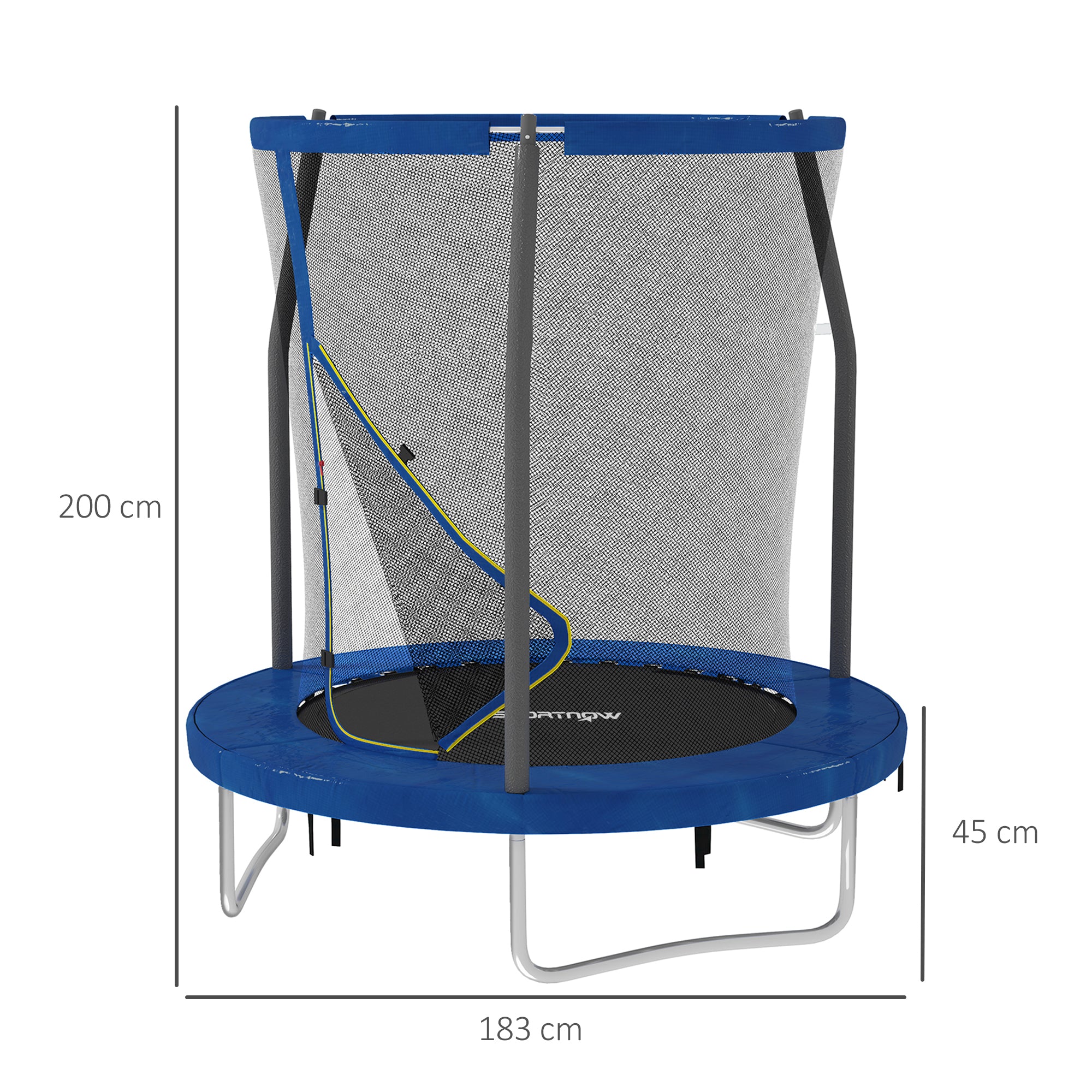 SPORTNOW Kindertrampolin, 1,83 m Gartentrampolin mit Sicherheitsnetz, Stahlrahmen, Blau