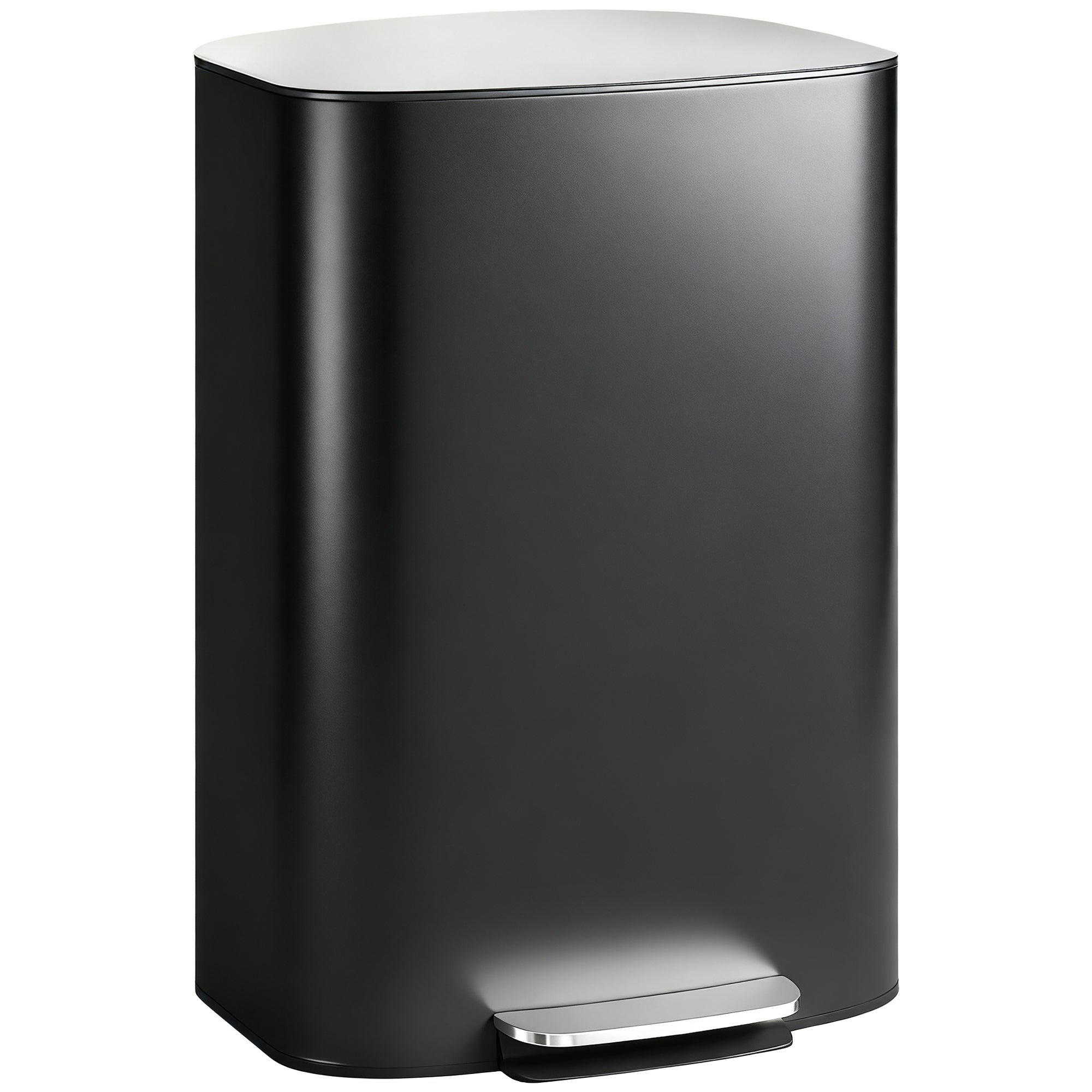 HOMCOM 50 L kuchynský odpadkový kôš s pedálom, stay-open funkciou a tlmeným zatváraním veka – nerez/čierny, 45,1 x 36,5 x 62,6 cm