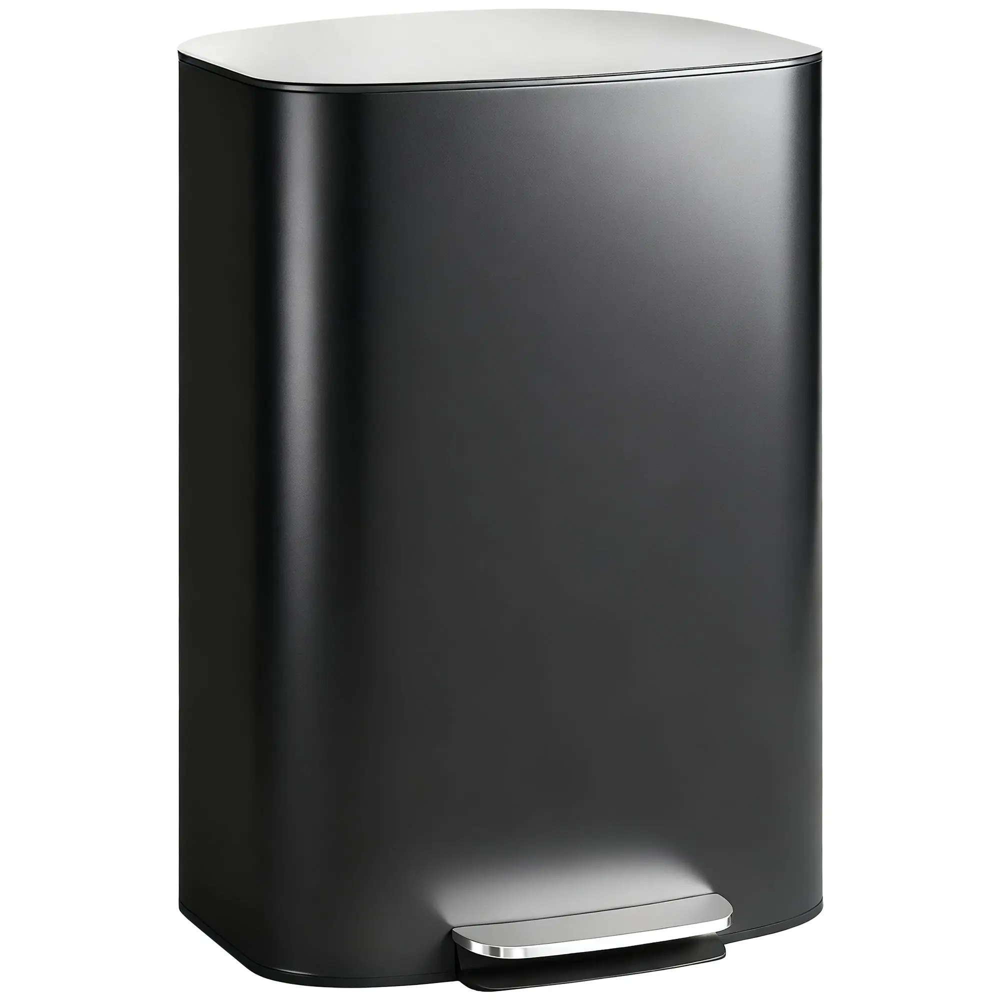 50L (13.2 gal) Kitchen Step Trash Can with Stay-Open Function, Soft-Close Lid, Foot Pedal – Stainless Steel, Black, 17.8 x 14.4 x 24.6 in (45.1 x 36.5 x 62.6 cm)