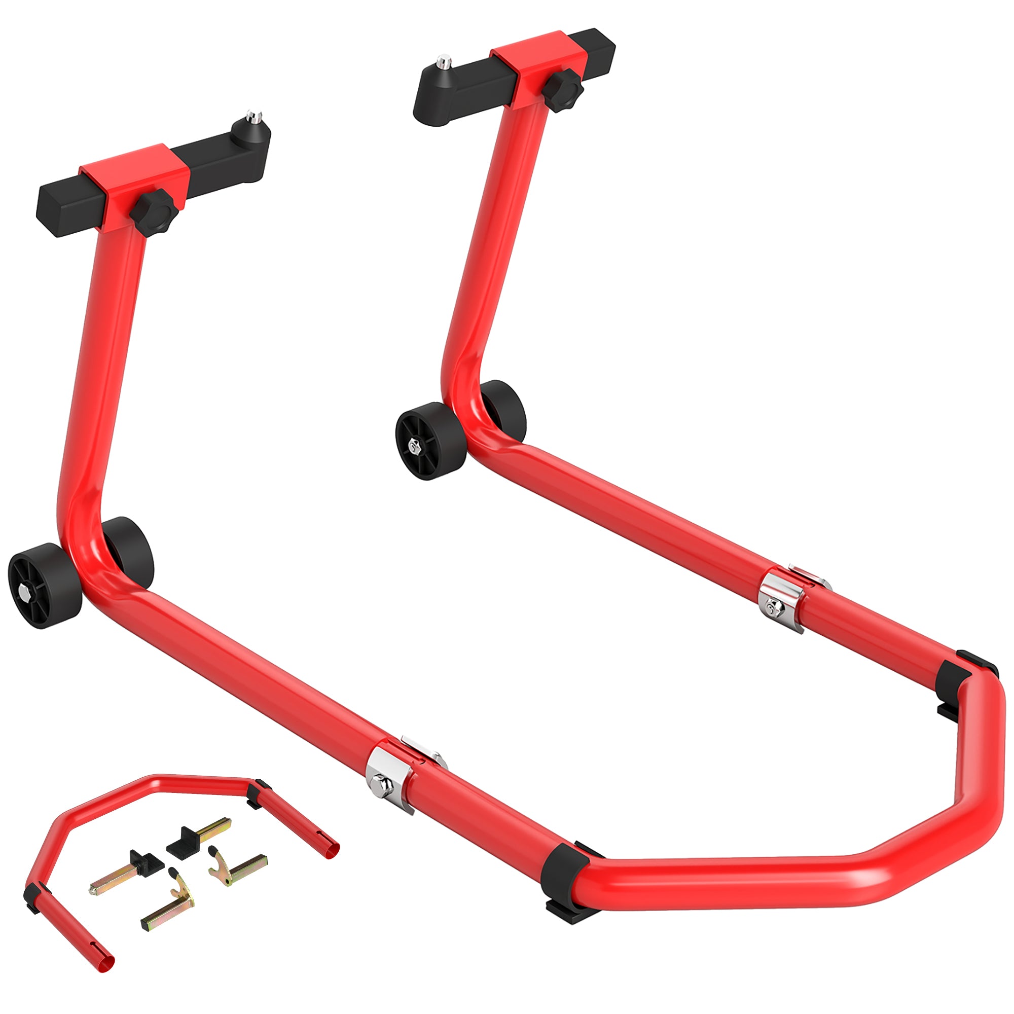 HOMCOM Universeller Motorradlift 390 kg Tragkraft mit Unterstützung für Vorder- und Hinterrad Umwandelbar mit verstellbaren U- und L-Gabeladaptern und Rädern für Wartung und Reparatur