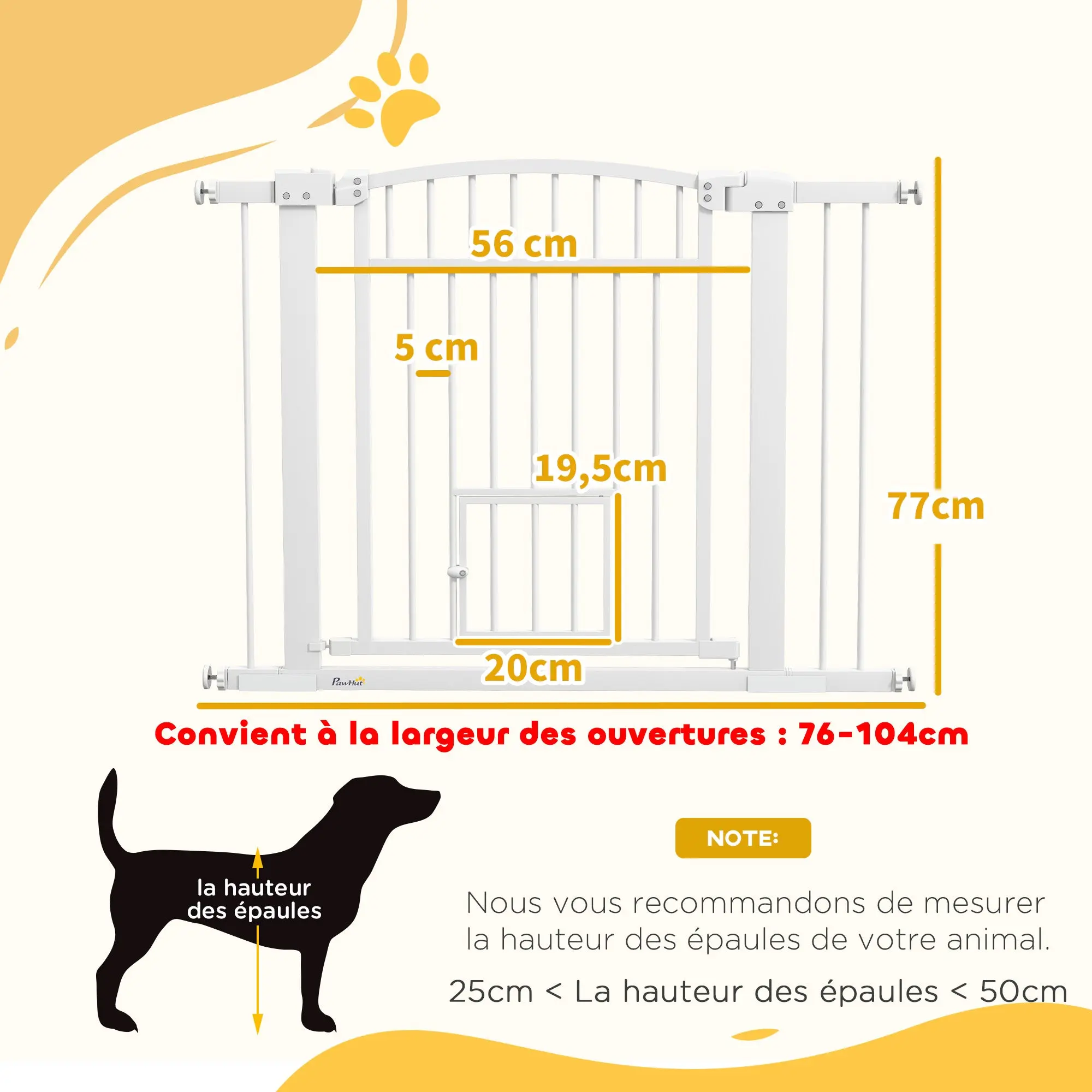 Extensible Dog Safety Barrier 76-104 x 77 cm, stair and door barrier with double locking system, pressure or drilling mounting, dog and cat barrier, white