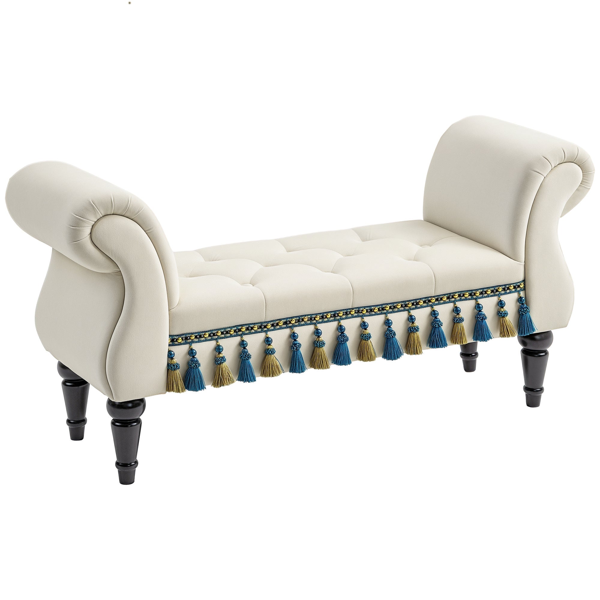 HOMCOM С upholstered пейка, с изглед на кадифе, луксозна пейка за легло с дървени крака, коридорна пейка за спалня, с капацитет до 150 кг, Бежов, 117 x 40 x 58 см