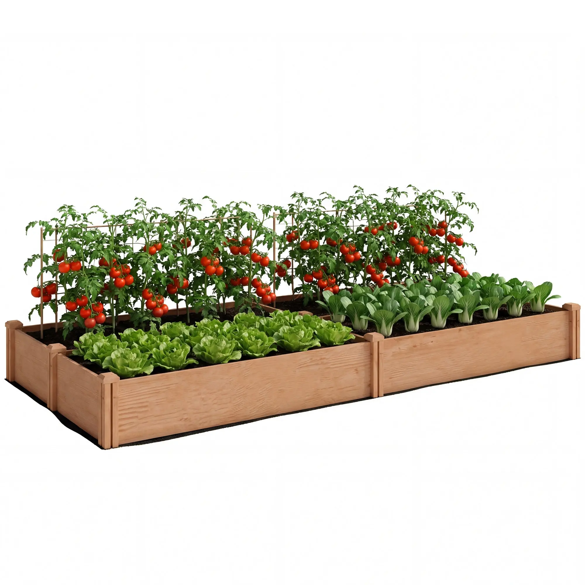 Wooden Raised Garden Bed 92.1 x 42.9 x 9.8 in — 4-Zone Planter with Open Bottom & Tool-Free Assembly, for Vegetables & Flowers, Light Brown