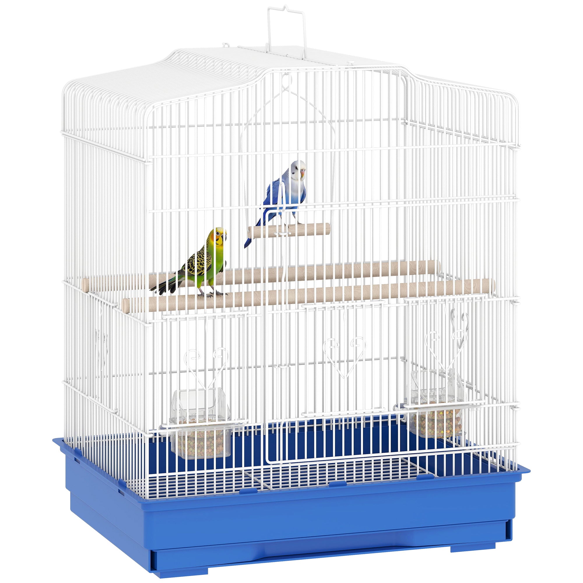 Bird Cage for Small Birds — Steel Cage with 2 Feeders, 2 Perches, Swing, Removable Tray & Carry Handle, Blue, 18.3×14.2×23.2 in