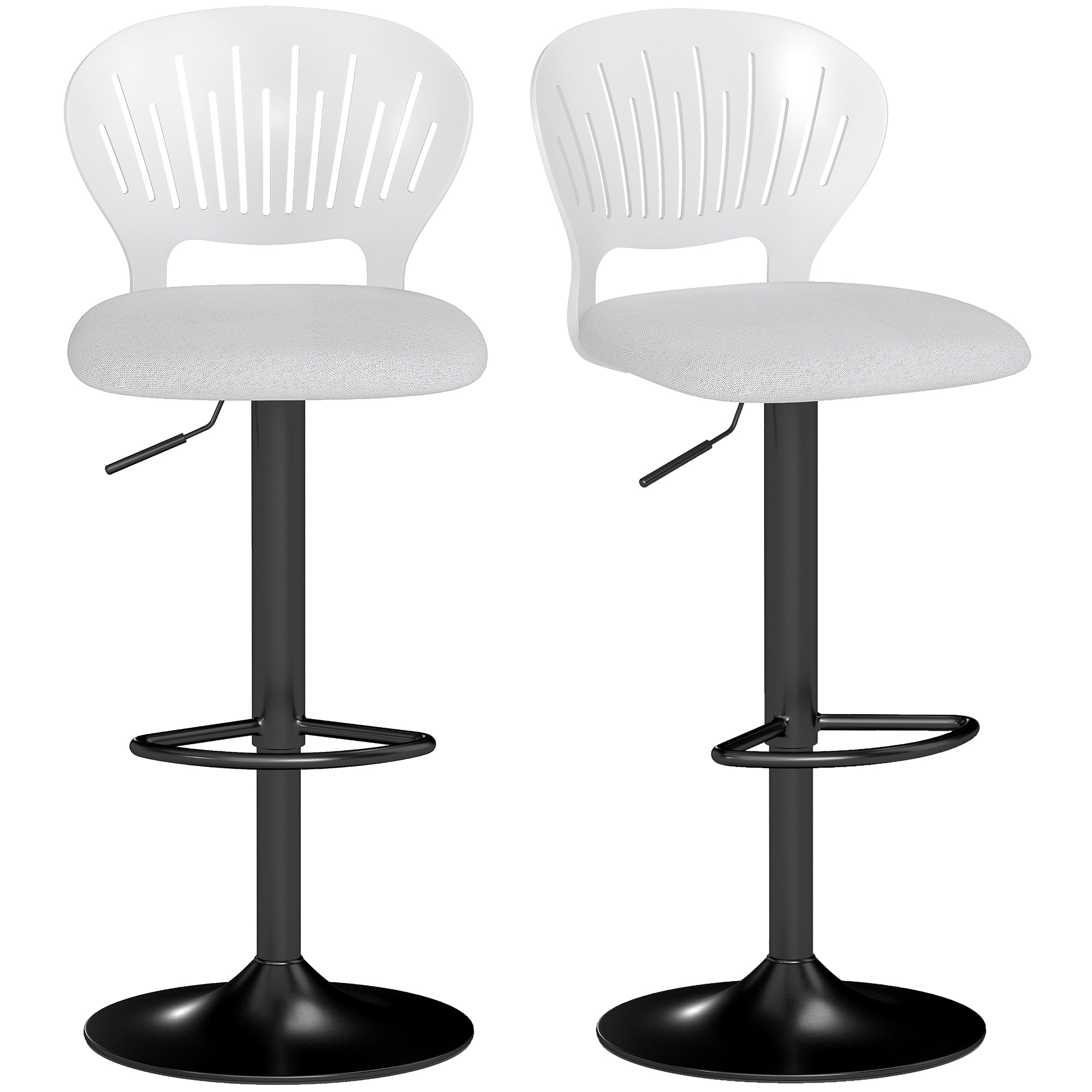 HOMCOM 2-pack svängbara barstolar — höjdsjusterbar sits 59,5–80,5 cm, ventilerad rygg och fotstöd, vit
