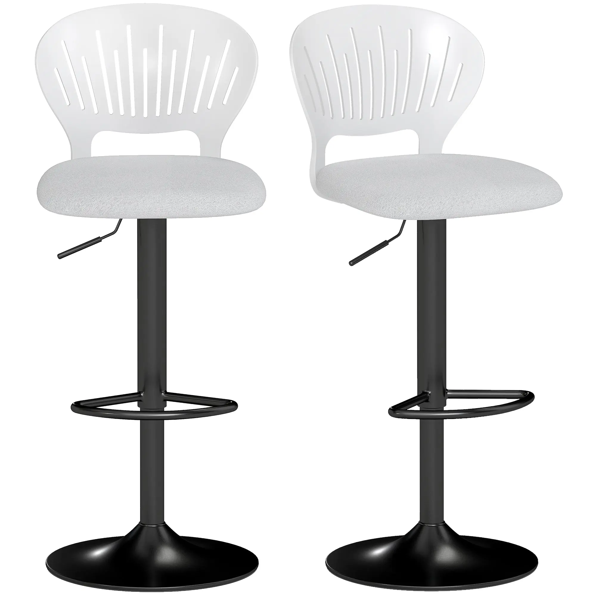 2-Pack Swivel Bar Stools — Height Adjustable Seat 23.4–31.7 in, Breathable Back & Footrest, White