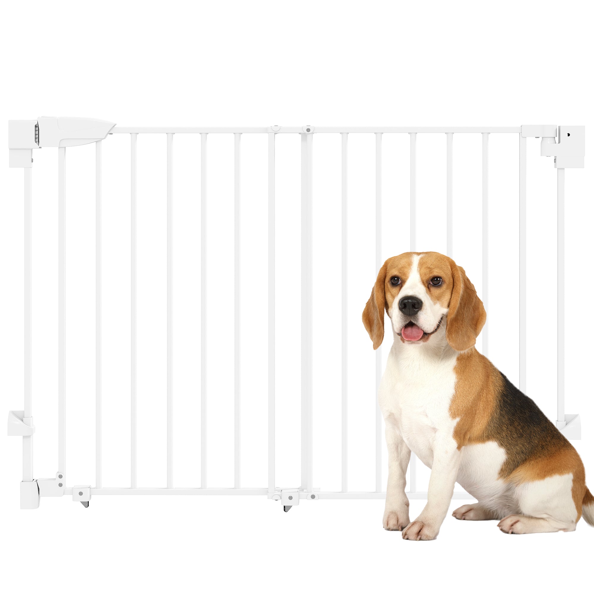 PawHut Hundeschutzgitter, verstellbar 74,5–111,5 cm, Tür- und Treppengitter mit Verschluss, selbstschließend, Einhandbedienung, Wandmontage, schwellenlos, Weiß