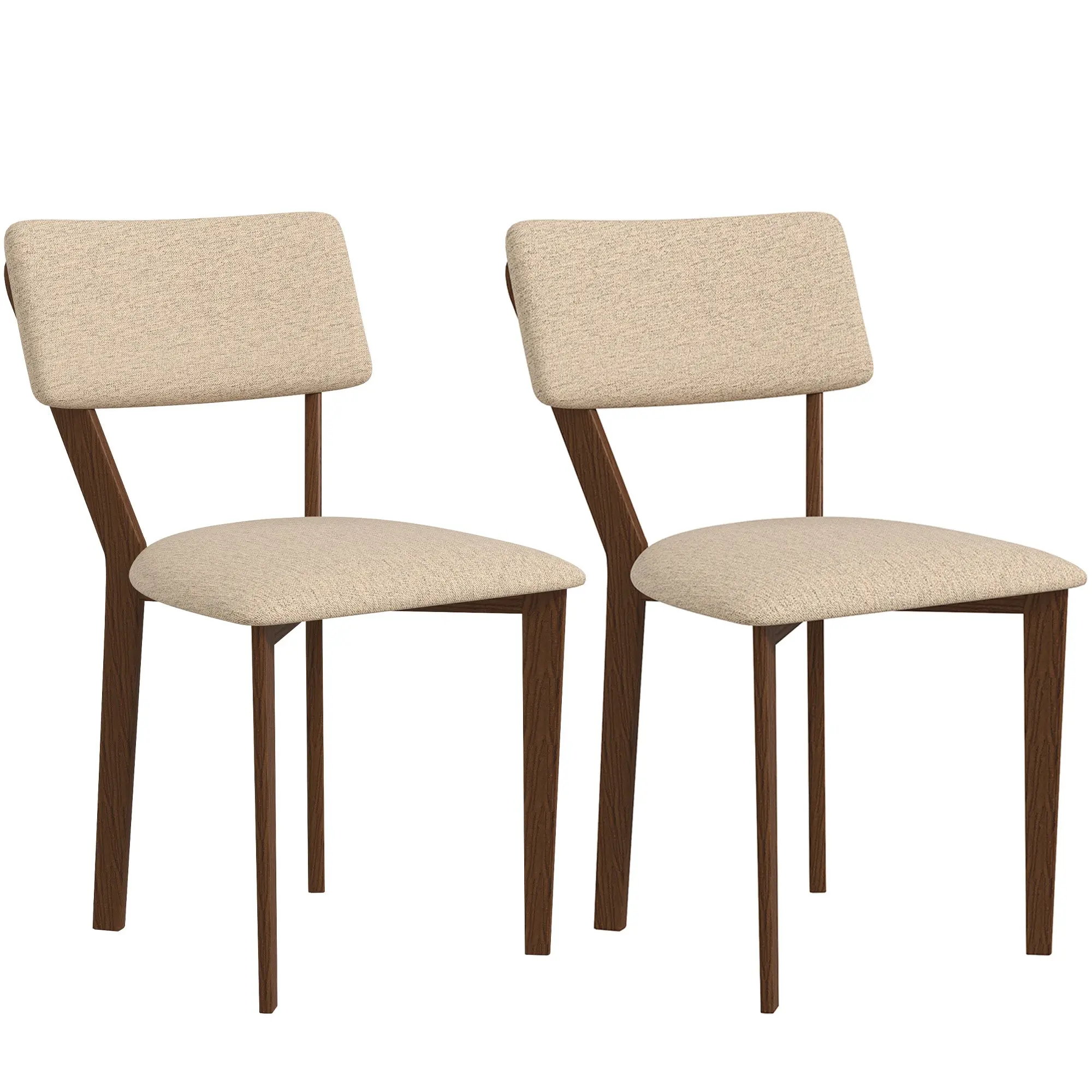 Set of 2 Dining Chairs, Kitchen Chairs, Armless, with Backrest, Solid Wood Legs, Linen Fabric, for Living Room, Dining Room, Bedroom, Beige