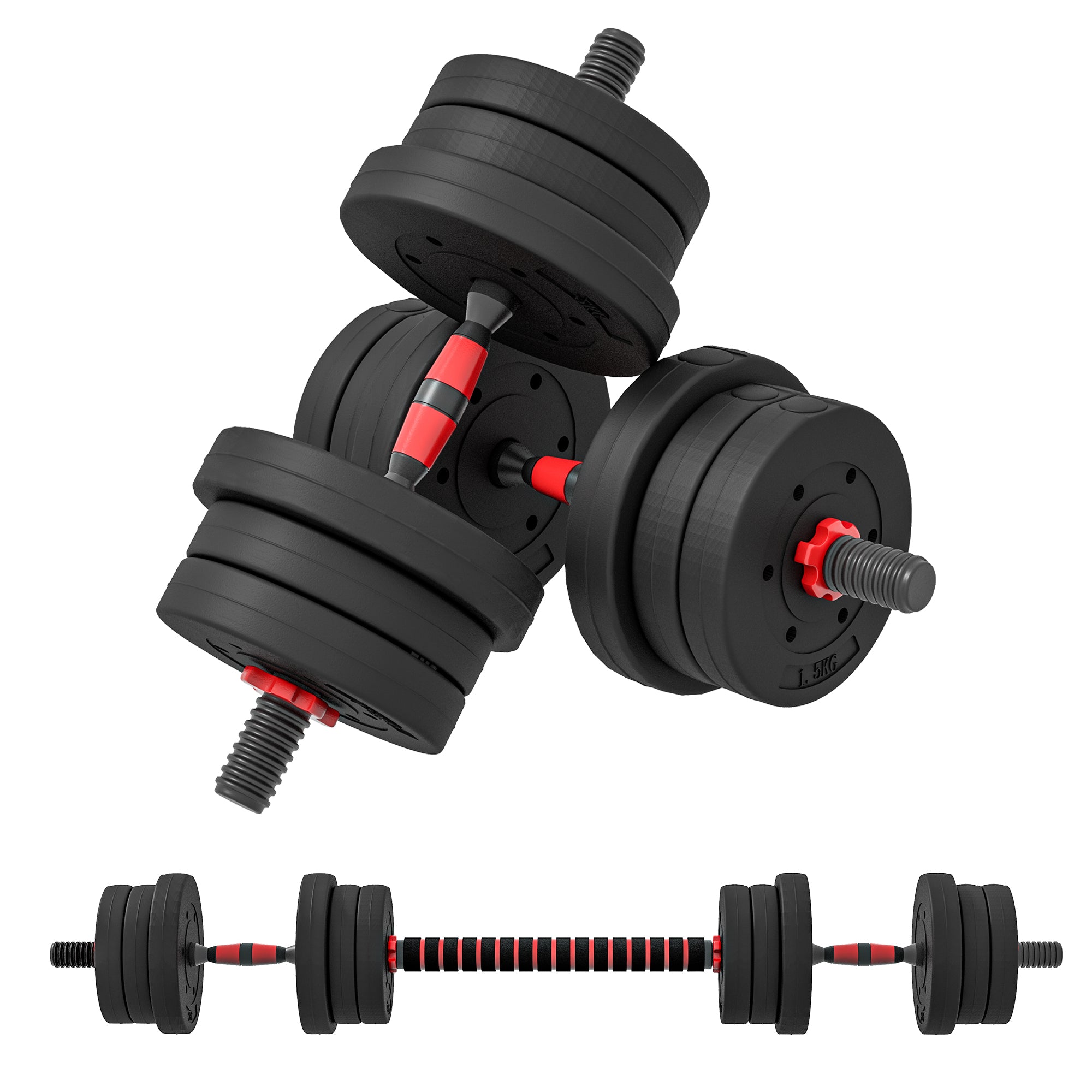 HOMCOM 2 v 1 Sada činek 20 kg Nastavitelné jednoručky a podepřené činky pro profesionální trénink síly a vzpírání pro domácí fitness