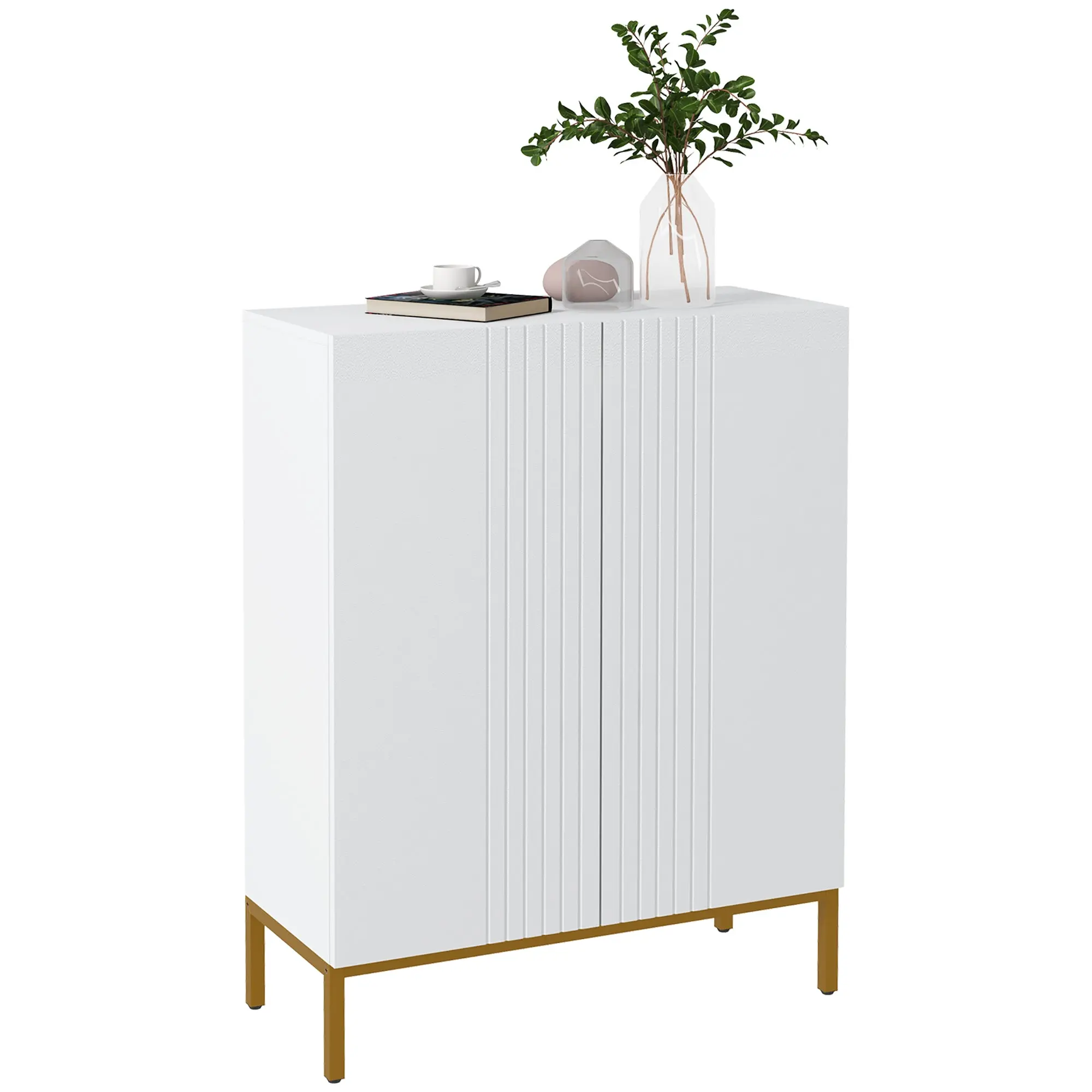 Space-Saving Shoe Cabinet with 2 Doors for 15-20 Pairs of Shoes, Entryway Shoe Cabinet with 5 Adjustable Shelves and Soft-Close Doors, White