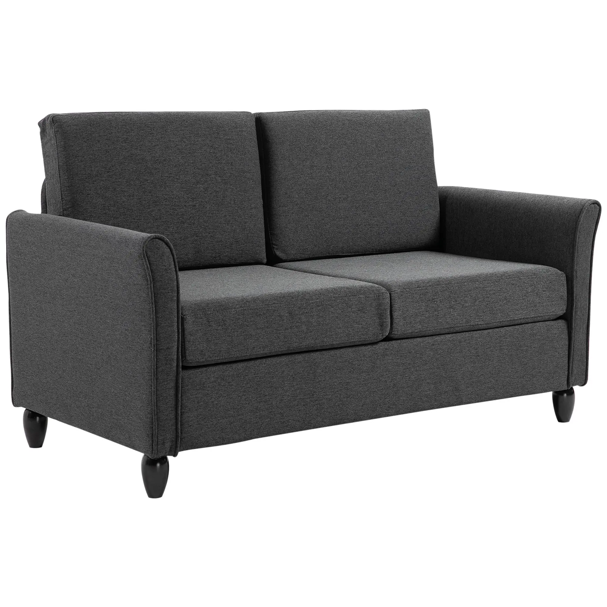 Wide Seat 2-Seater Sofa with Removable Cushions for Living Room in Linen Effect Fabric and Foam, 141x70x78 cm, Dark Gray and Black
