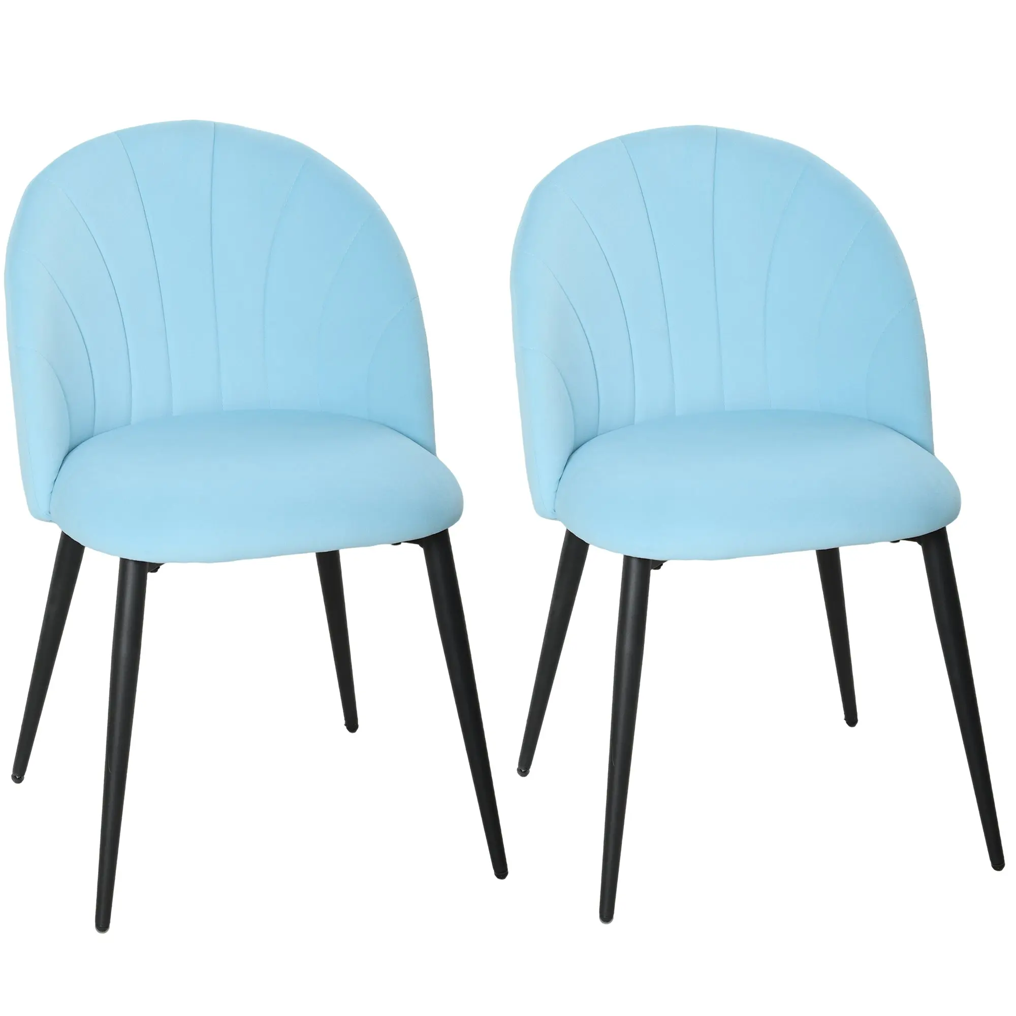 Set of 2 Velvet Dining Chairs — Shell-Back Curved Design, Steel Legs, Nordic Style, Padded Chairs for Kitchen/Bedroom/Living Room, Light Blue