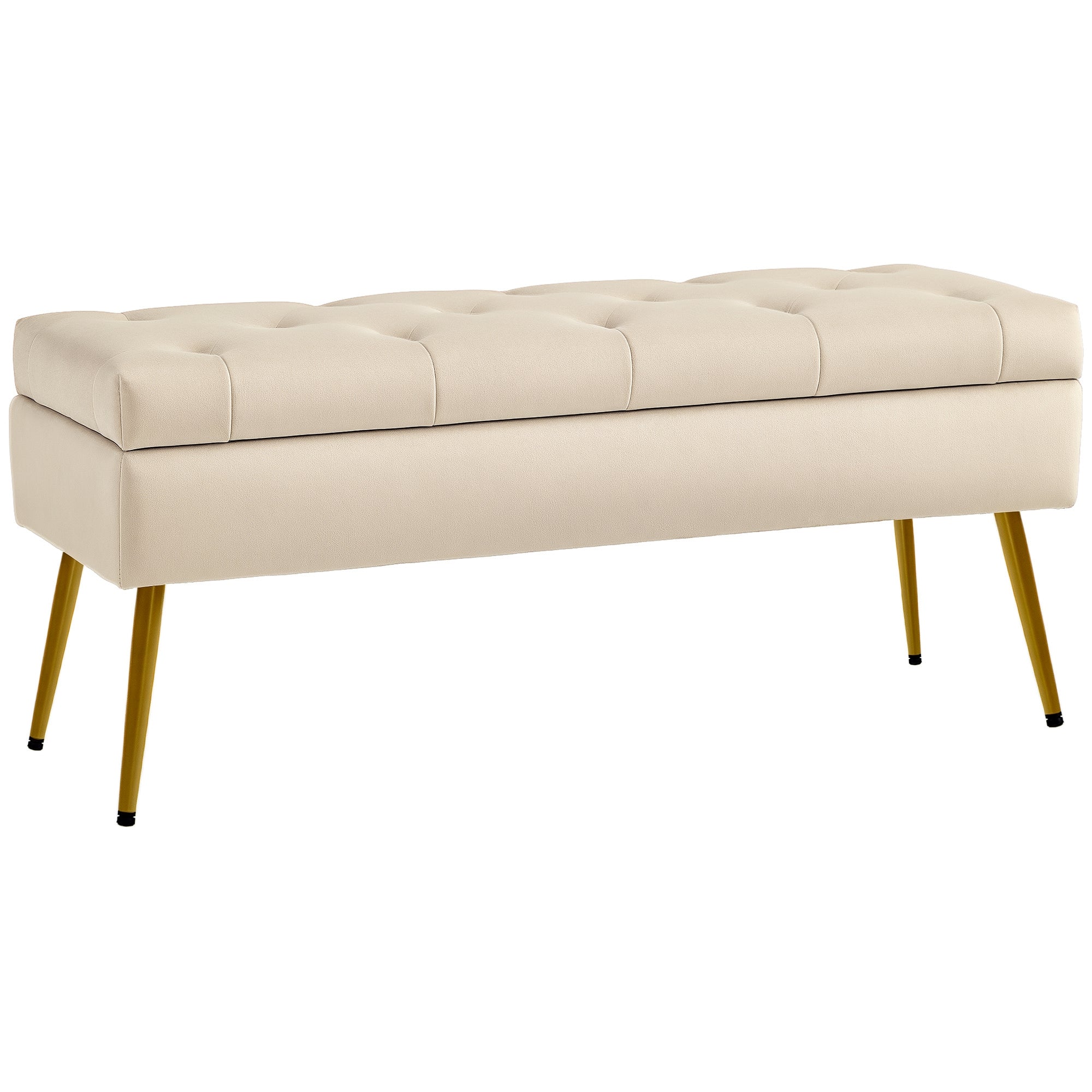HOMCOM Tároló Pad Szülelt Üléssel, Fedeles Otthon, Ágy Pad Velúr Hatással, Előszobába, Hálószobába, Nappaliba, Fém Váz 102 x 35 x 43 cm Beigében